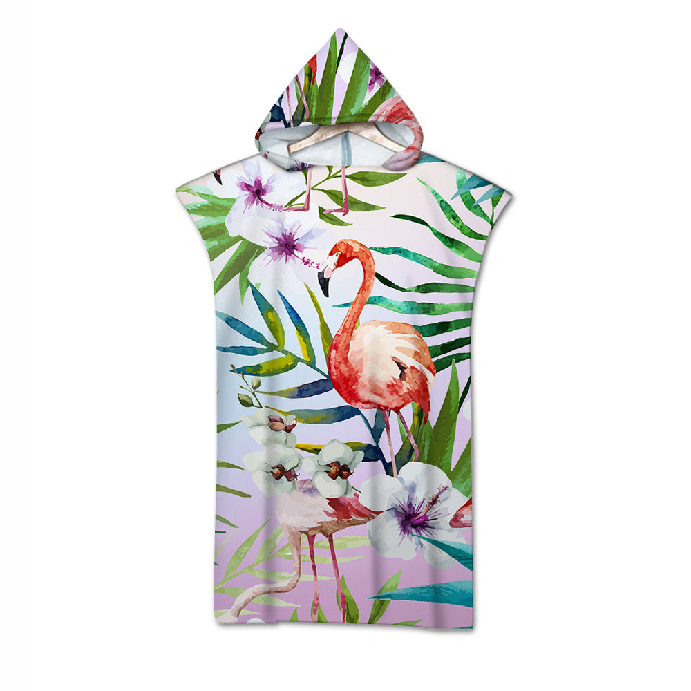 Flamingo Tropics Quick-Dry Hooded Poncho Towel