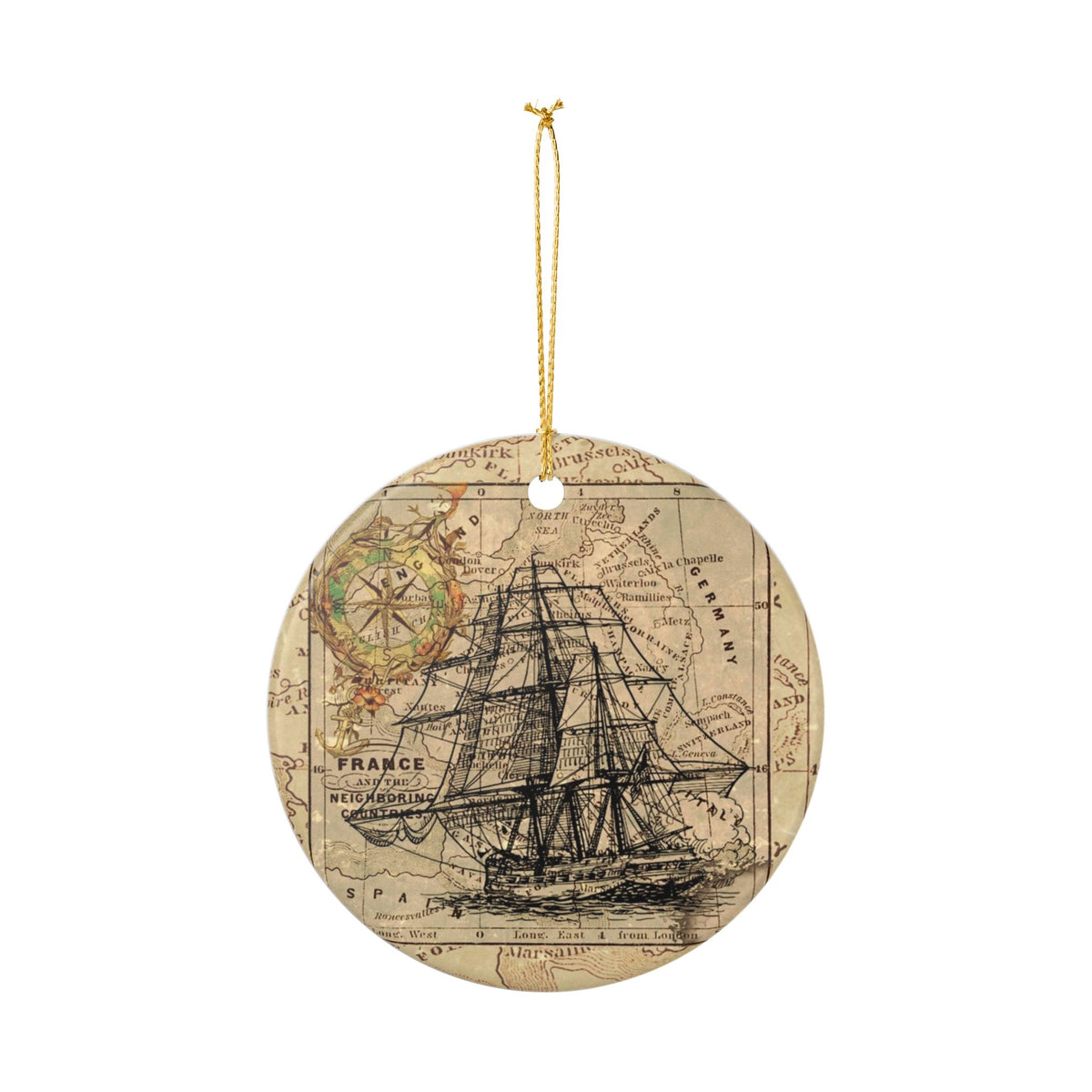 Nautical Cartography of France Ceramic Ornament - Coastal Decoration