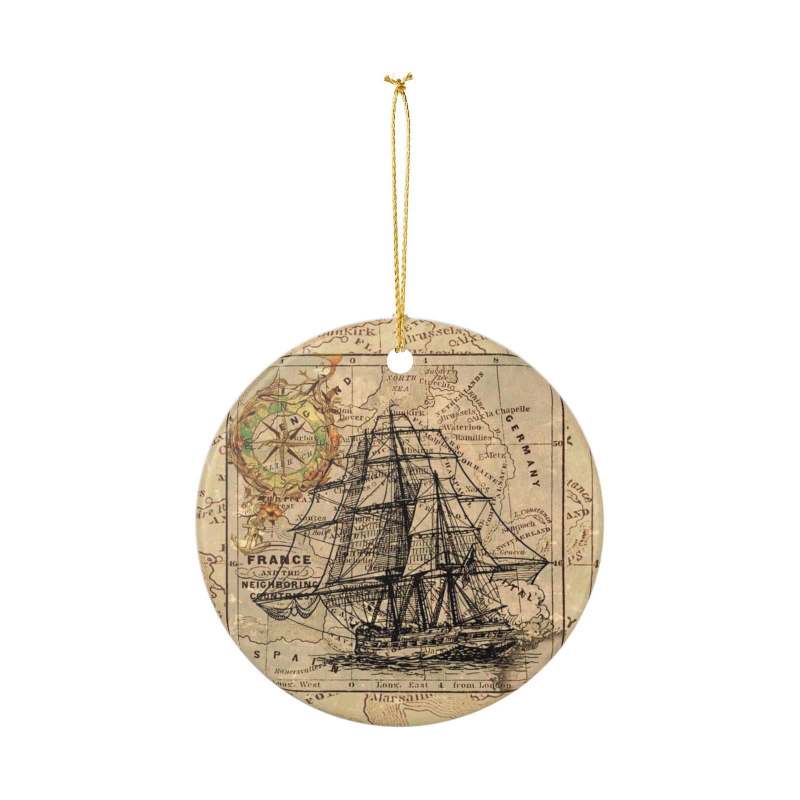 Nautical Cartography of France Ceramic Ornament - Coastal Decoration