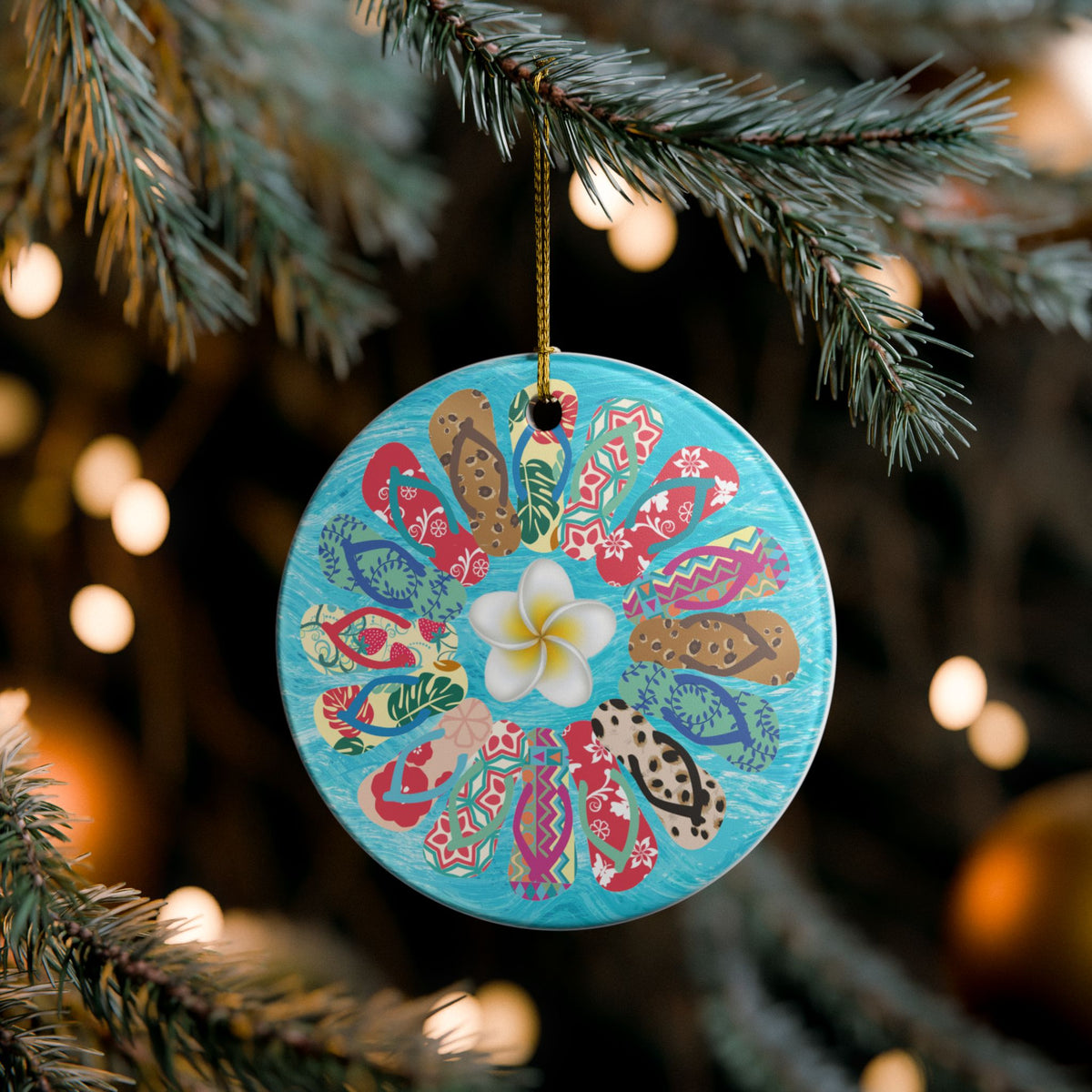 Flip Flop Flower Ceramic Ornament - Coastal Holiday Decoration