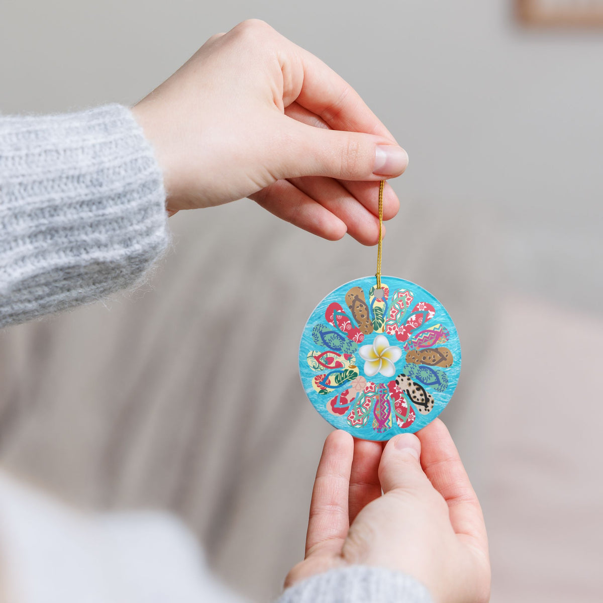 Flip Flop Flower Ceramic Ornament - Coastal Holiday Decoration