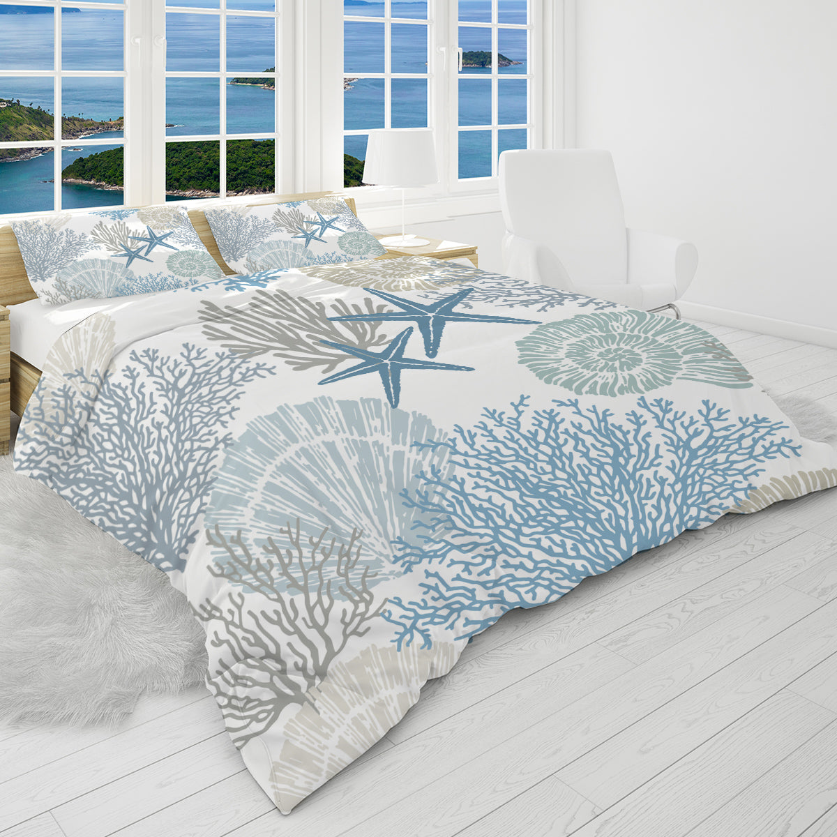 Coastal Coral Reversible Bedcover Set