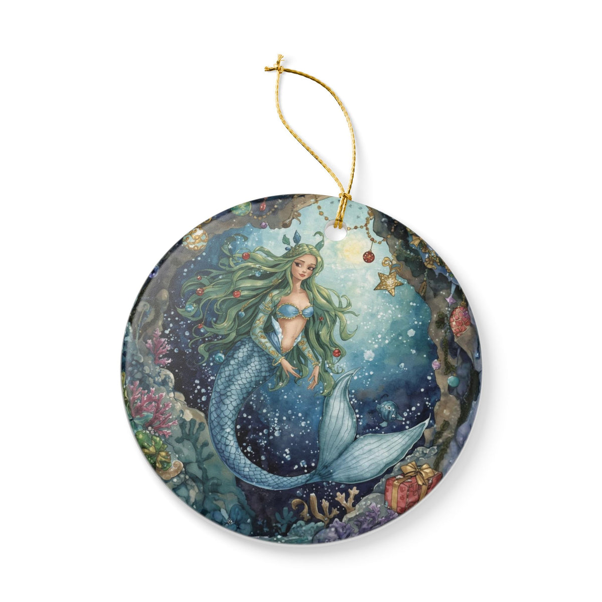 Mermaid Dreaming Ceramic Ornament - Coastal Holiday Decoration