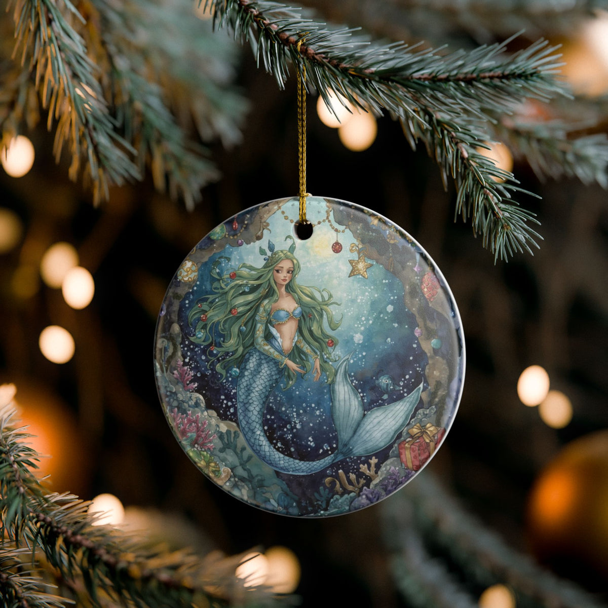Mermaid Dreaming Ceramic Ornament - Coastal Holiday Decoration