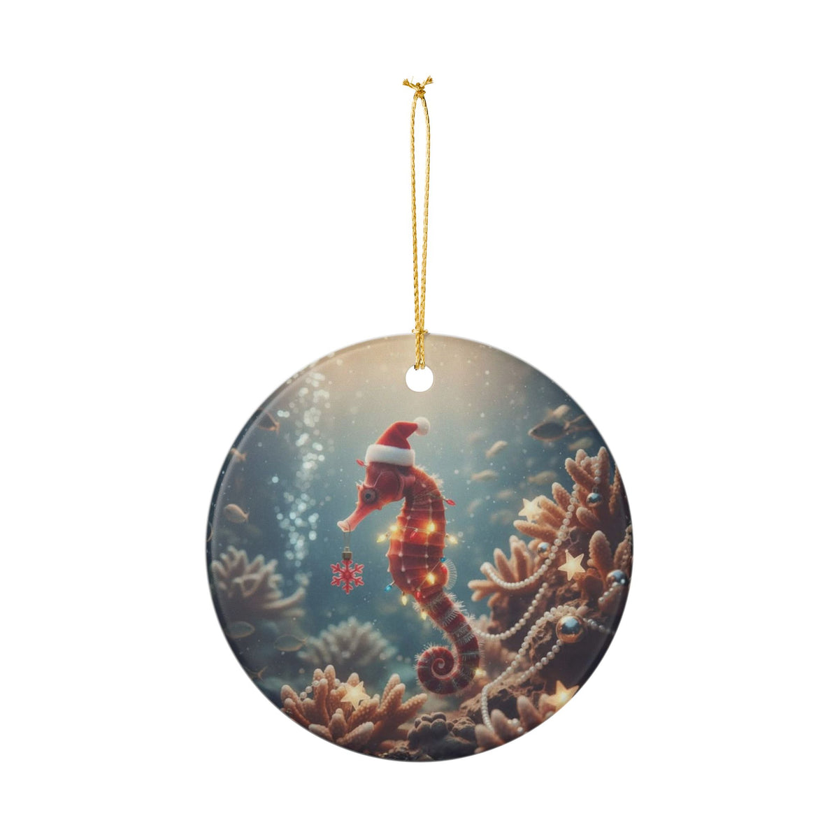 Seahorse Greetings Ceramic Ornament - Coastal Holiday Decoration