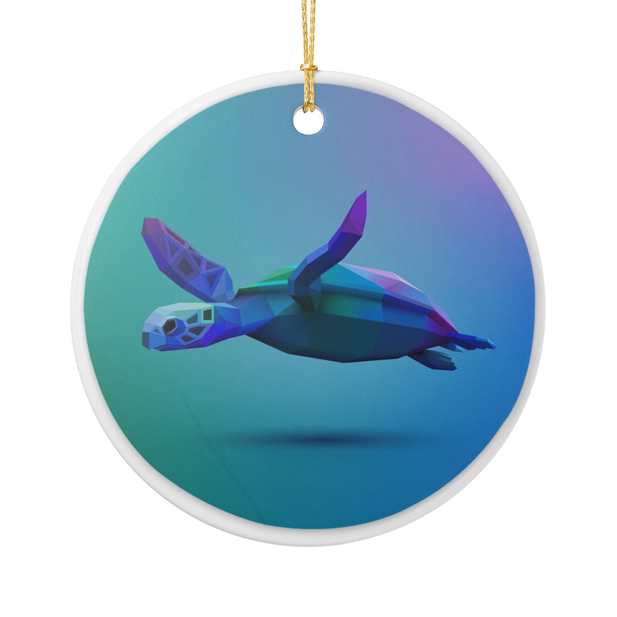 Low Poly Sea Turtle Ceramic Ornament - Coastal Decoration