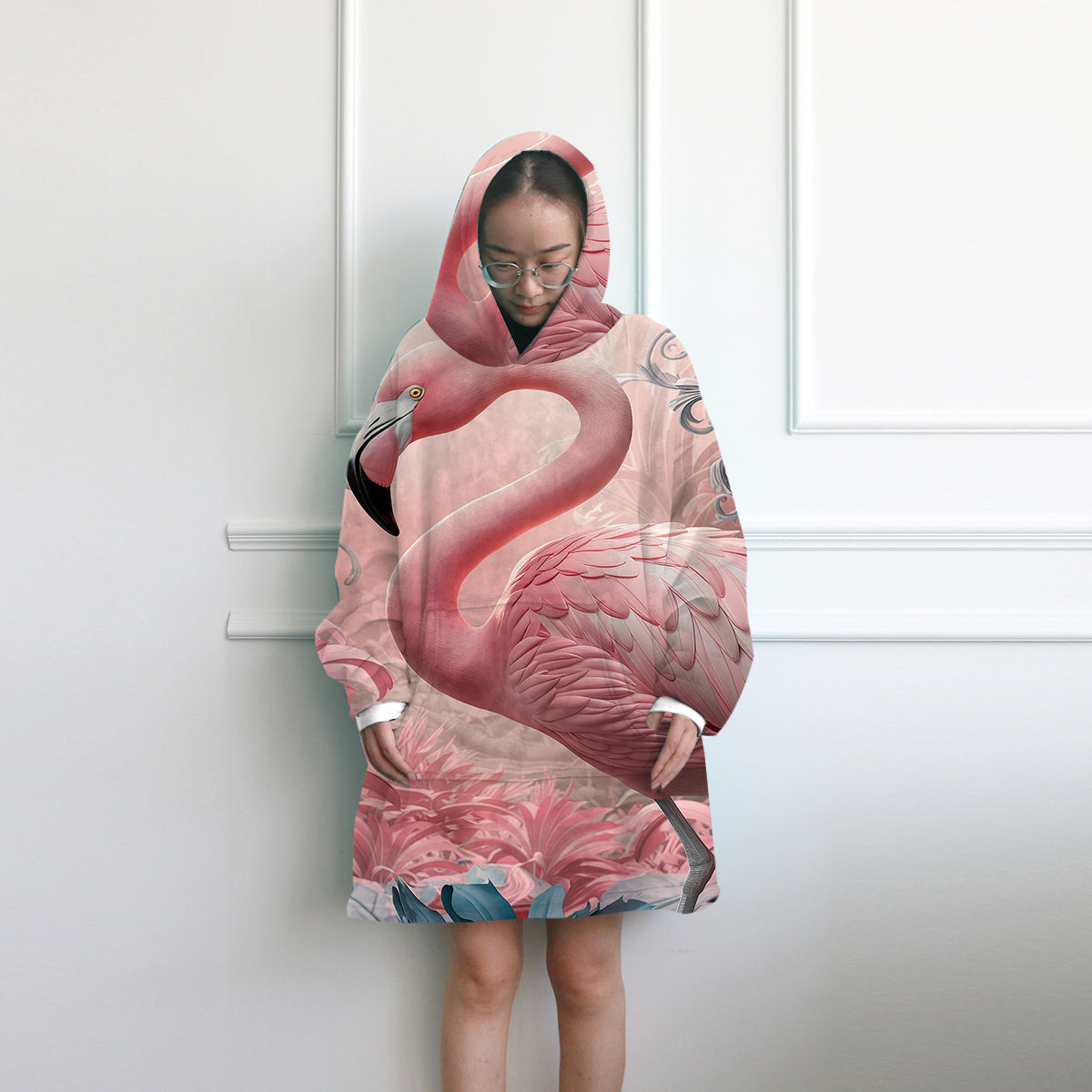 Flamingo Pink Wearable Blanket Hoodie