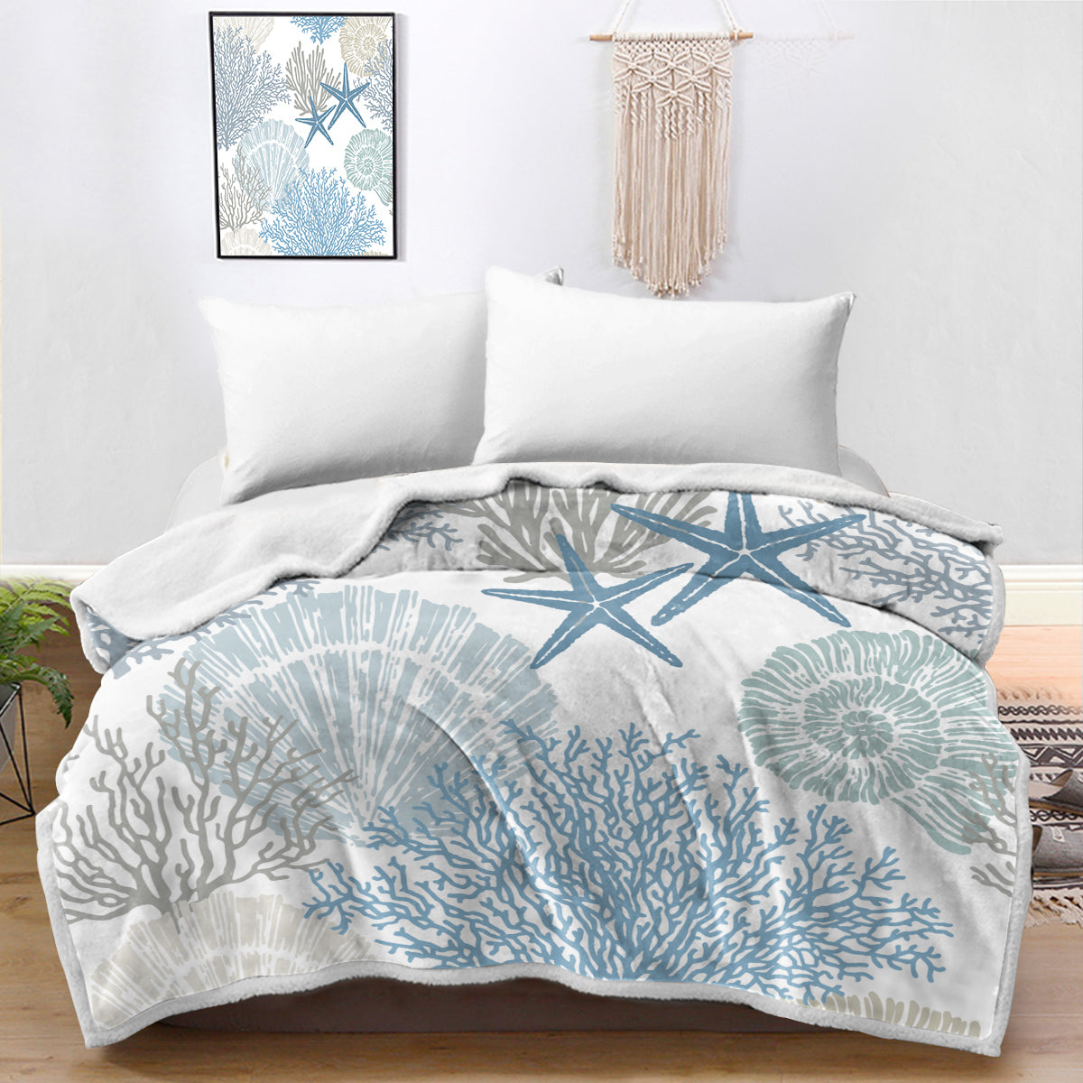 Coastal Coral Bedspread Blanket