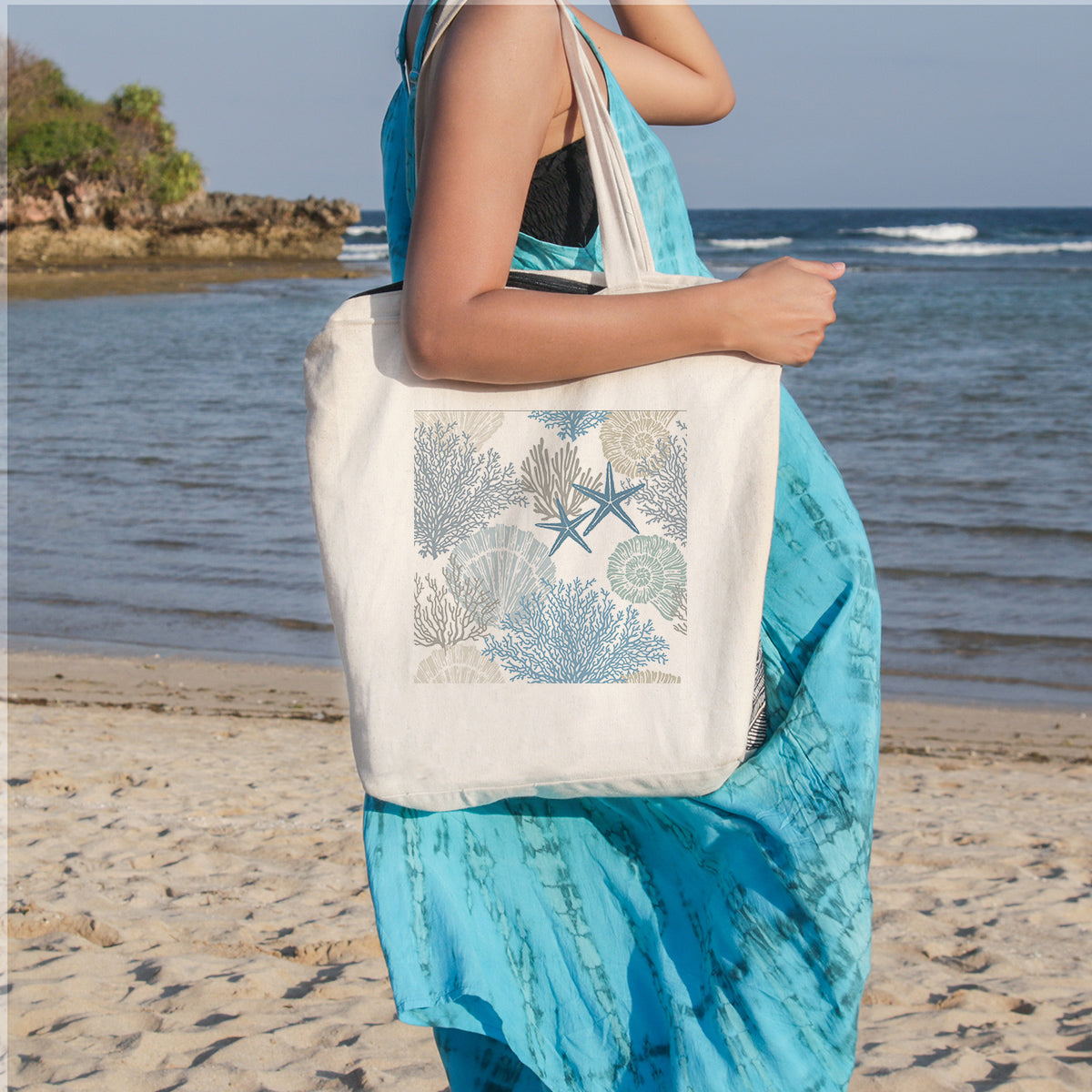 Coastal Coral Beach Tote