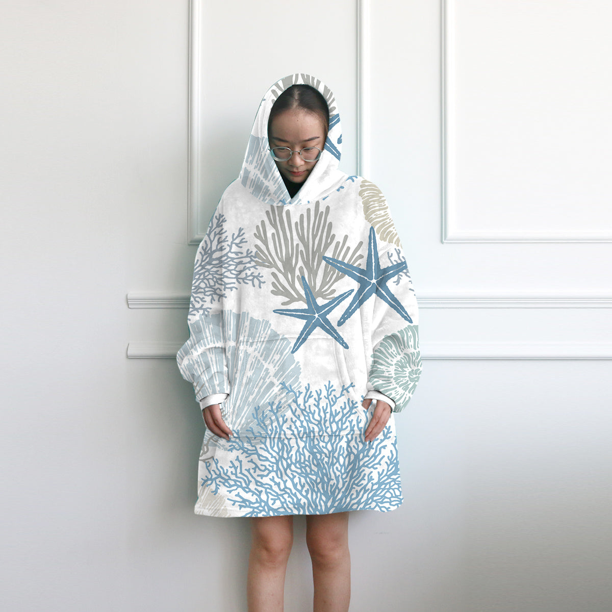 Coastal Coral Wearable Blanket Hoodie
