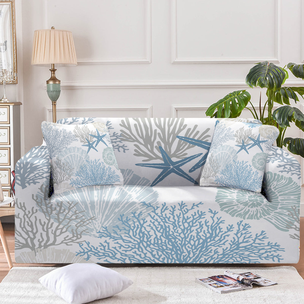 Coastal Coral Couch Cover