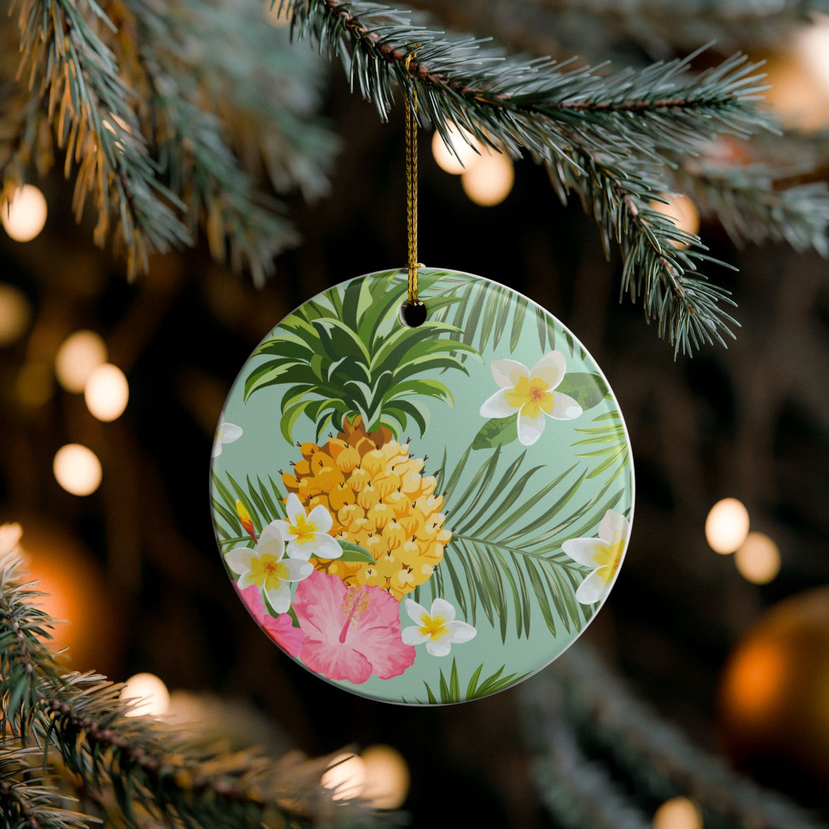 Tropical Pineapple Ceramic Ornament - Coastal Holiday Decoration