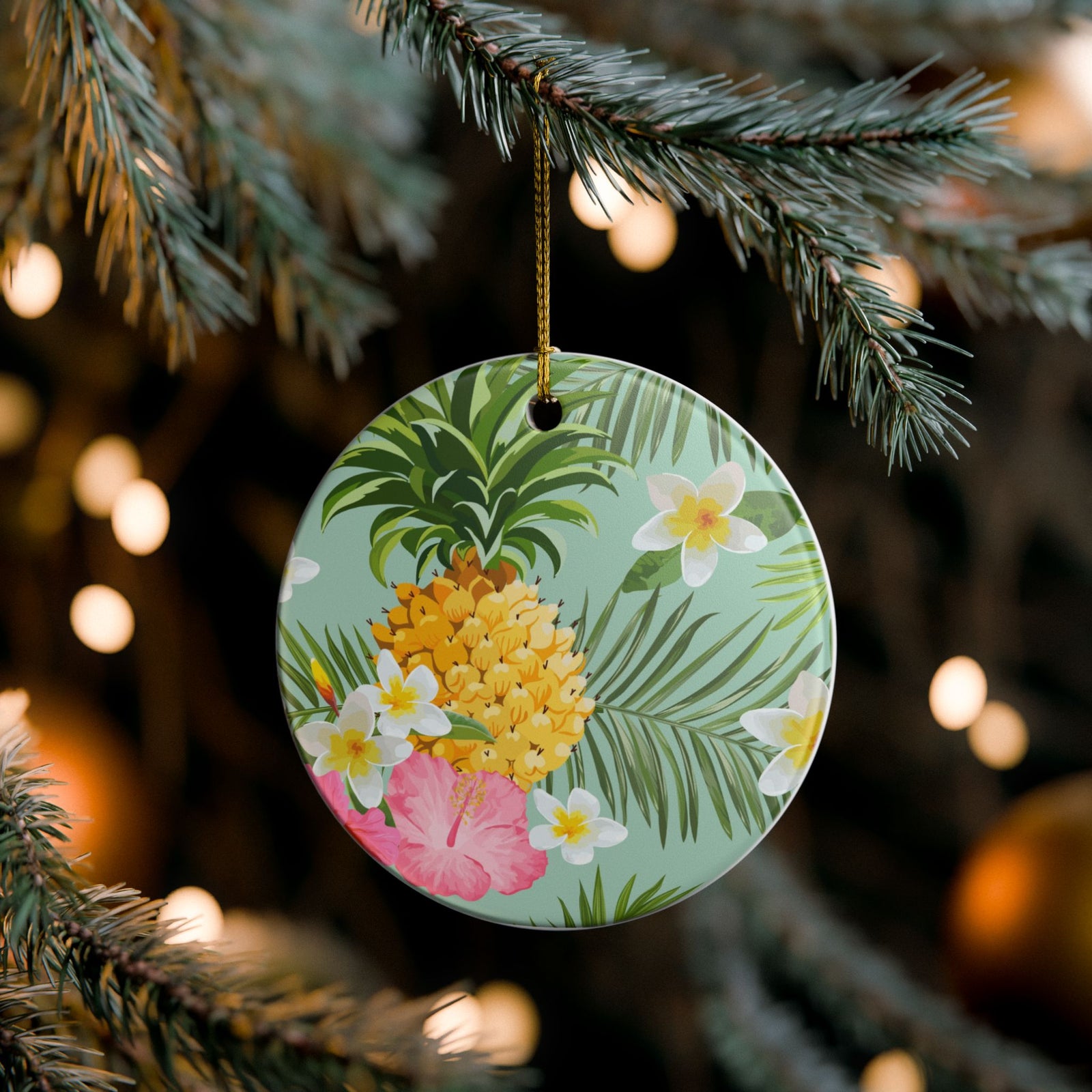 Tropical Pineapple Ceramic Ornament - Coastal Holiday Decoration