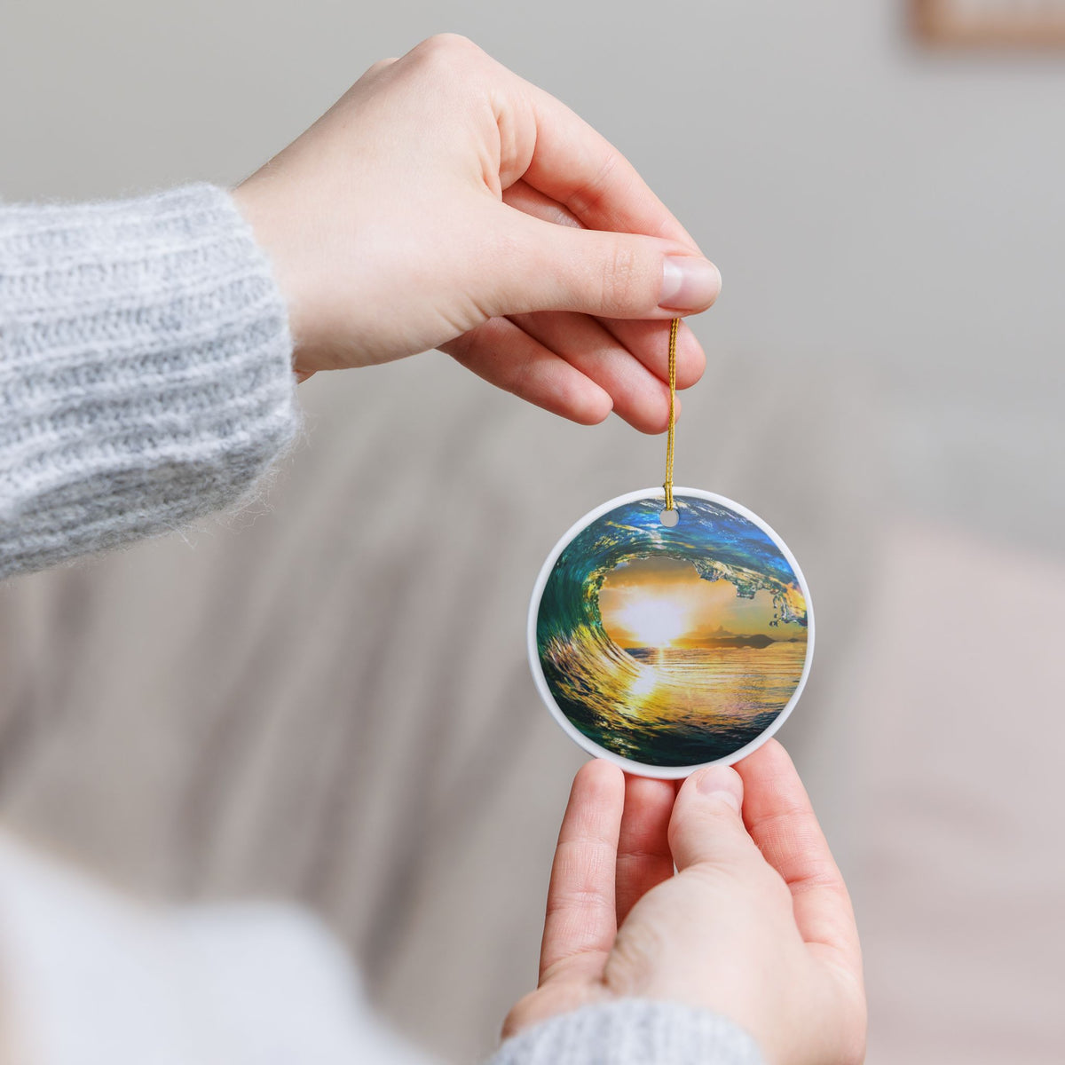 Wave's EmbraceCeramic Ornament - Coastal Holiday Decoration