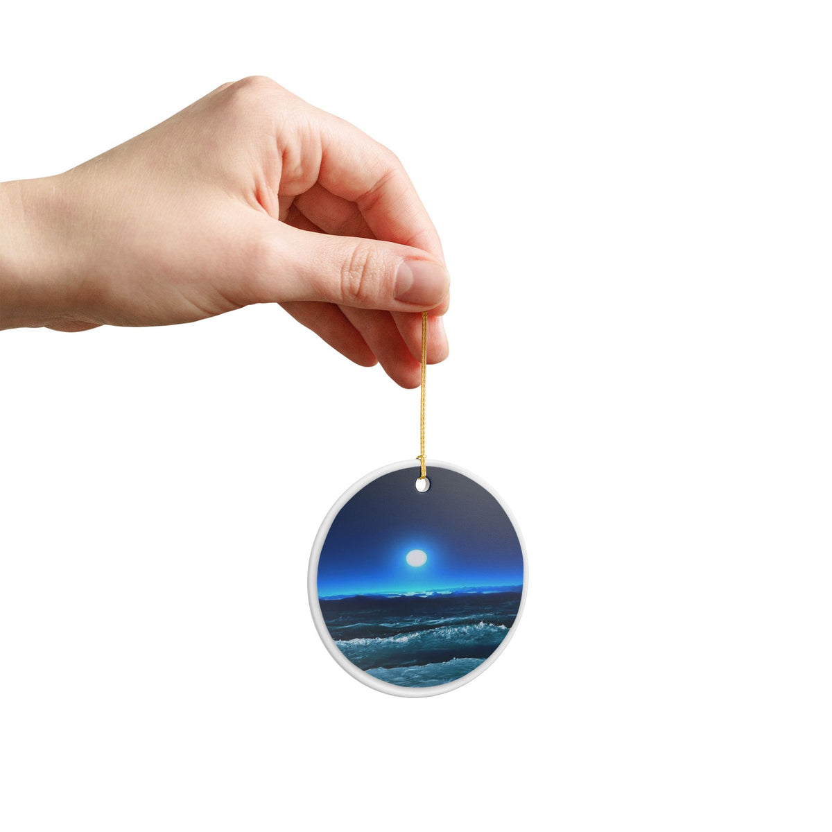 Moonlit Waves Ceramic Ornament - Coastal Holiday Decoration
