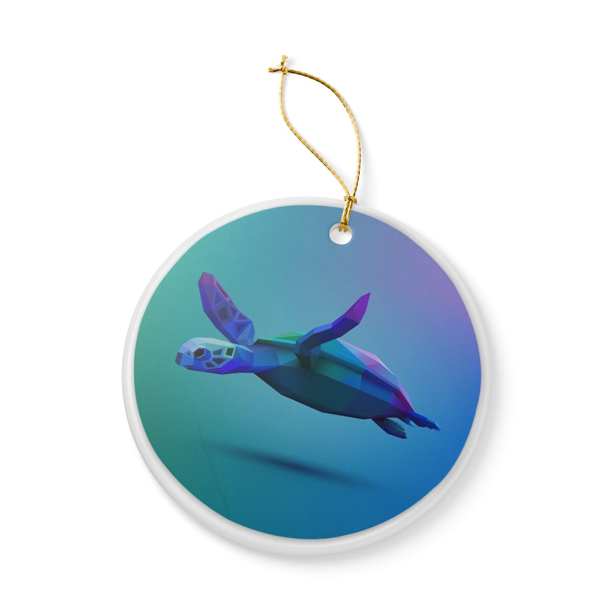 Low Poly Sea Turtle Ceramic Ornament - Coastal Decoration