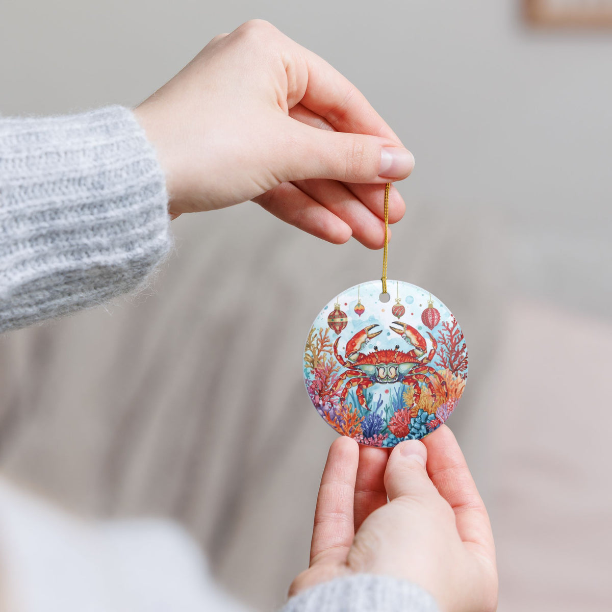 Red Crab Ceramic Ornament - Coastal Holiday Decoration