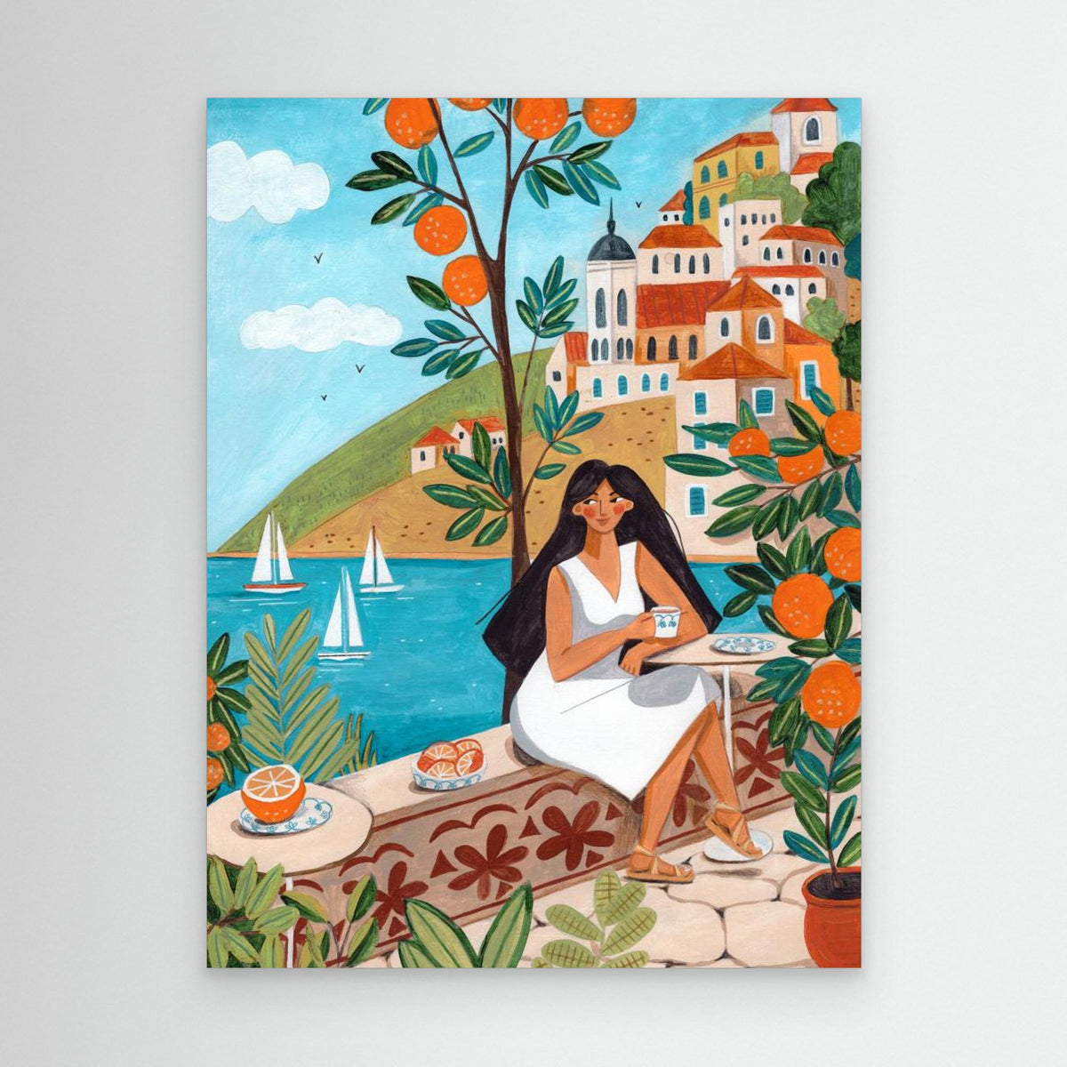 Canvas Print - Woman on the Mediterranean Coast by Caroline Bonne Müller