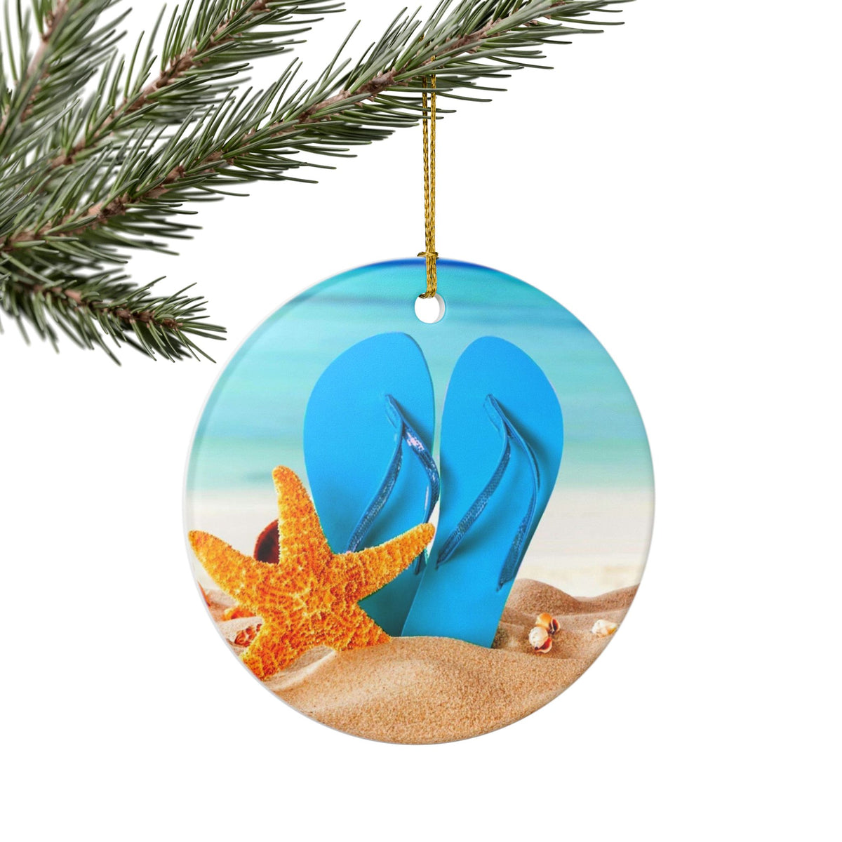 Flip Flop Christmas Ceramic Ornament - Coastal Holiday Decoration