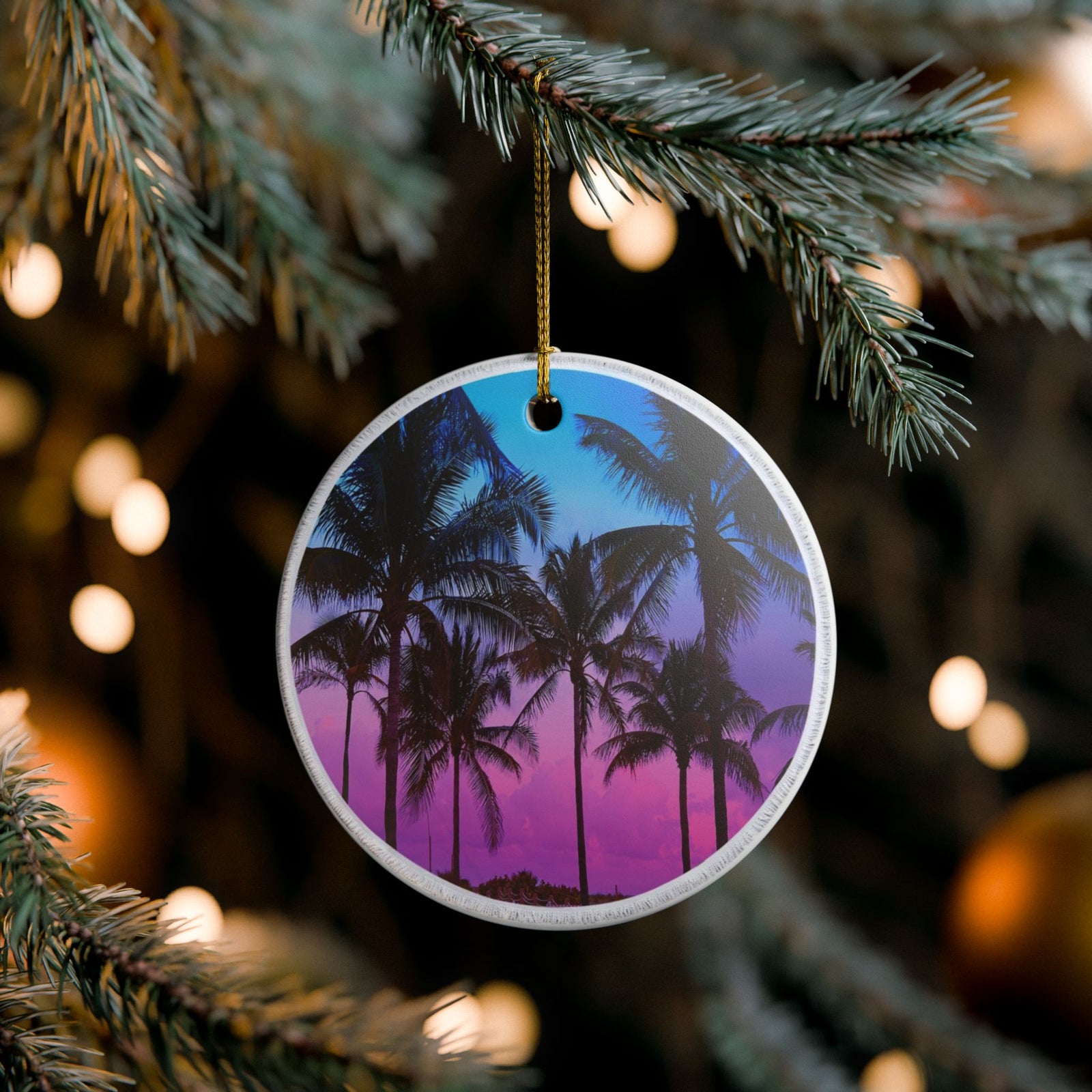 Twilight Palms Ceramic Ornament - Coastal Decoration