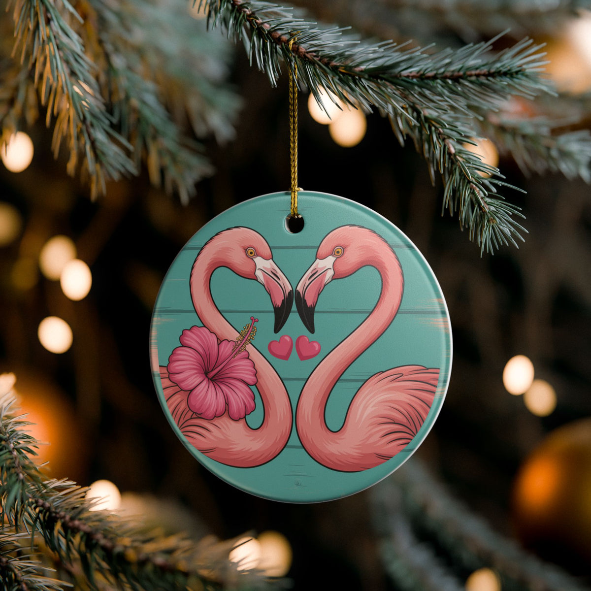 Flamingo Flower Ceramic Ornament - Coastal Holiday Decoration