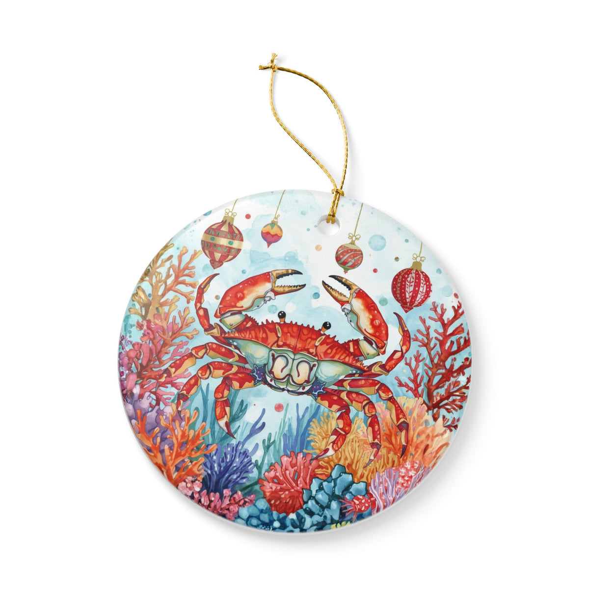 Red Crab Ceramic Ornament - Coastal Holiday Decoration