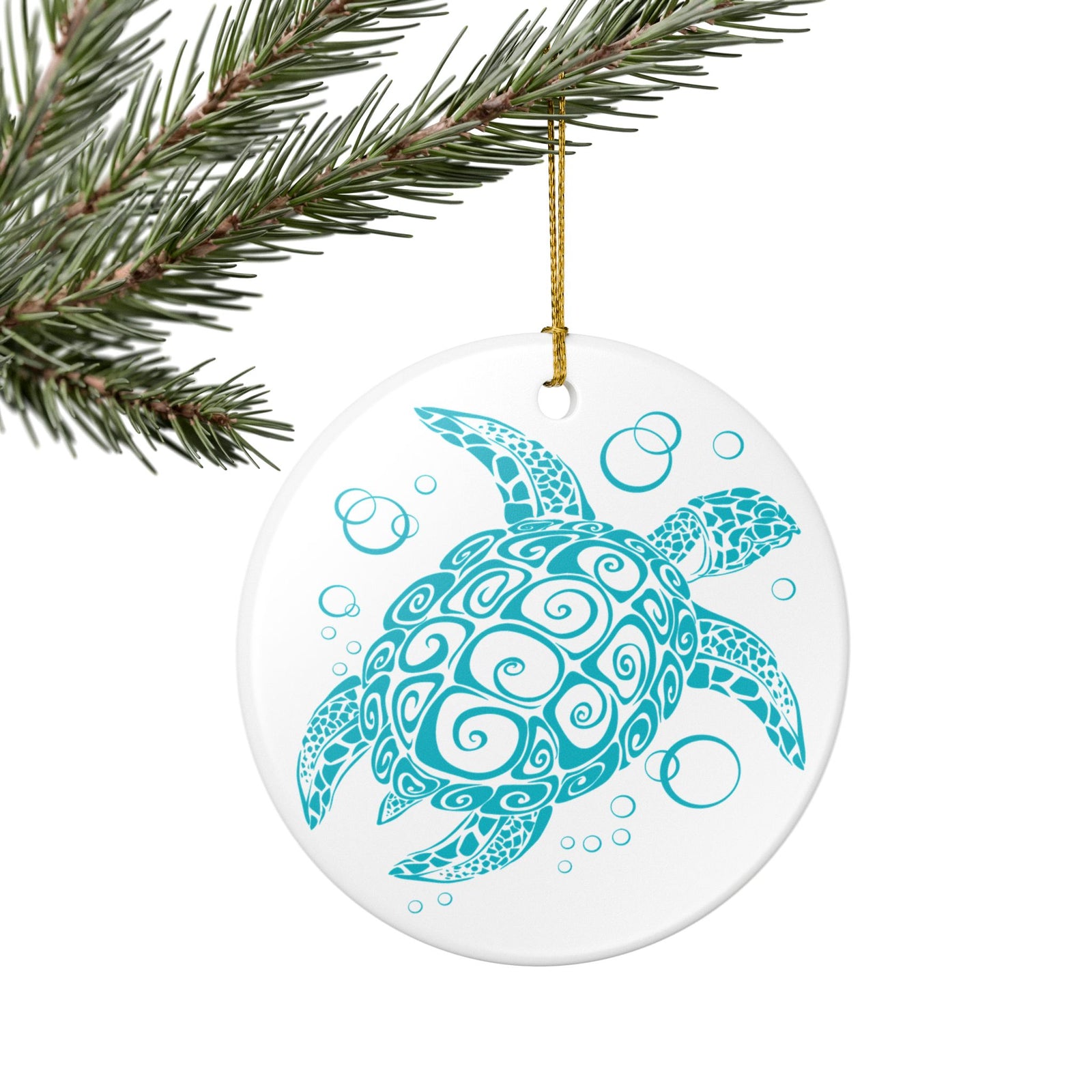 Blue Turtle Ceramic Ornament - Coastal Holiday Decoration