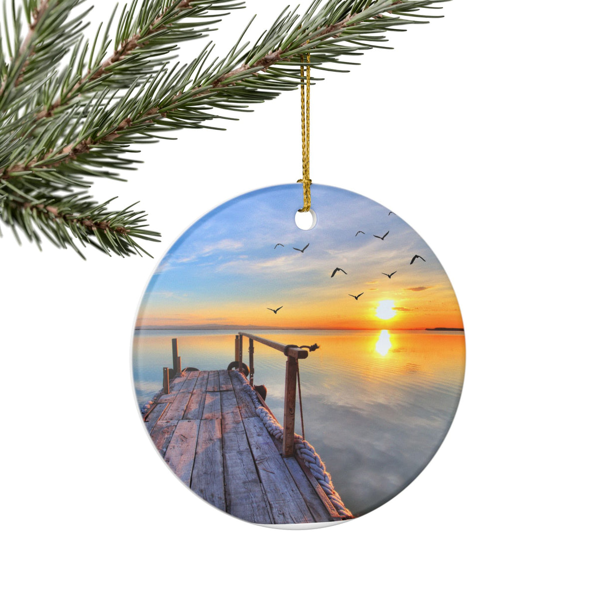 Sunrise Jetty Ceramic Ornament - Coastal Holiday Decoration