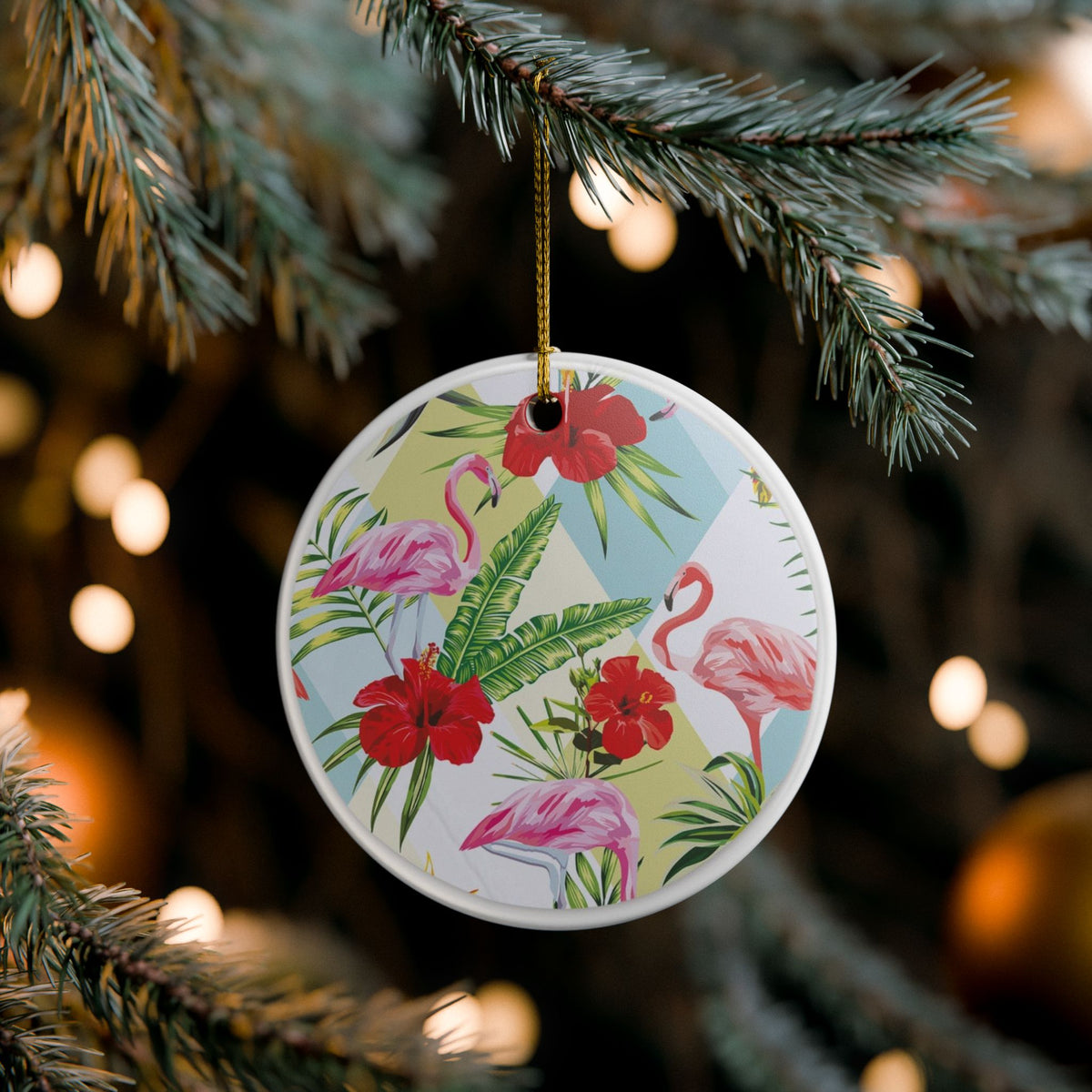 Tropical Flamingo Symphony Ceramic Ornament - Coastal Decoration