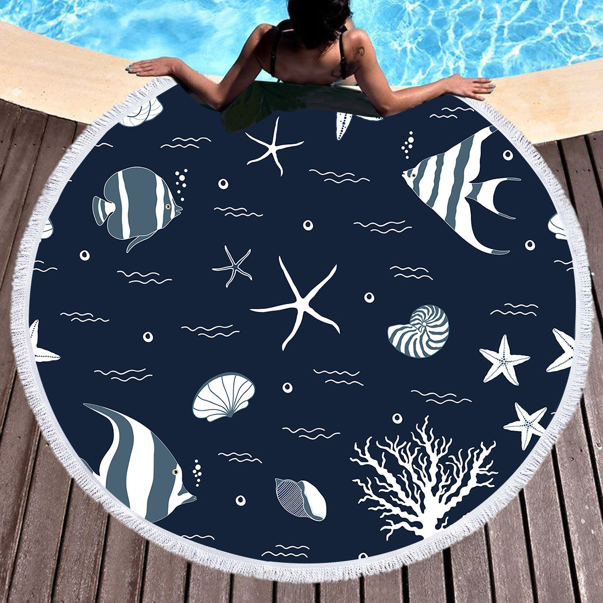 Blue Ocean Round Beach Towel