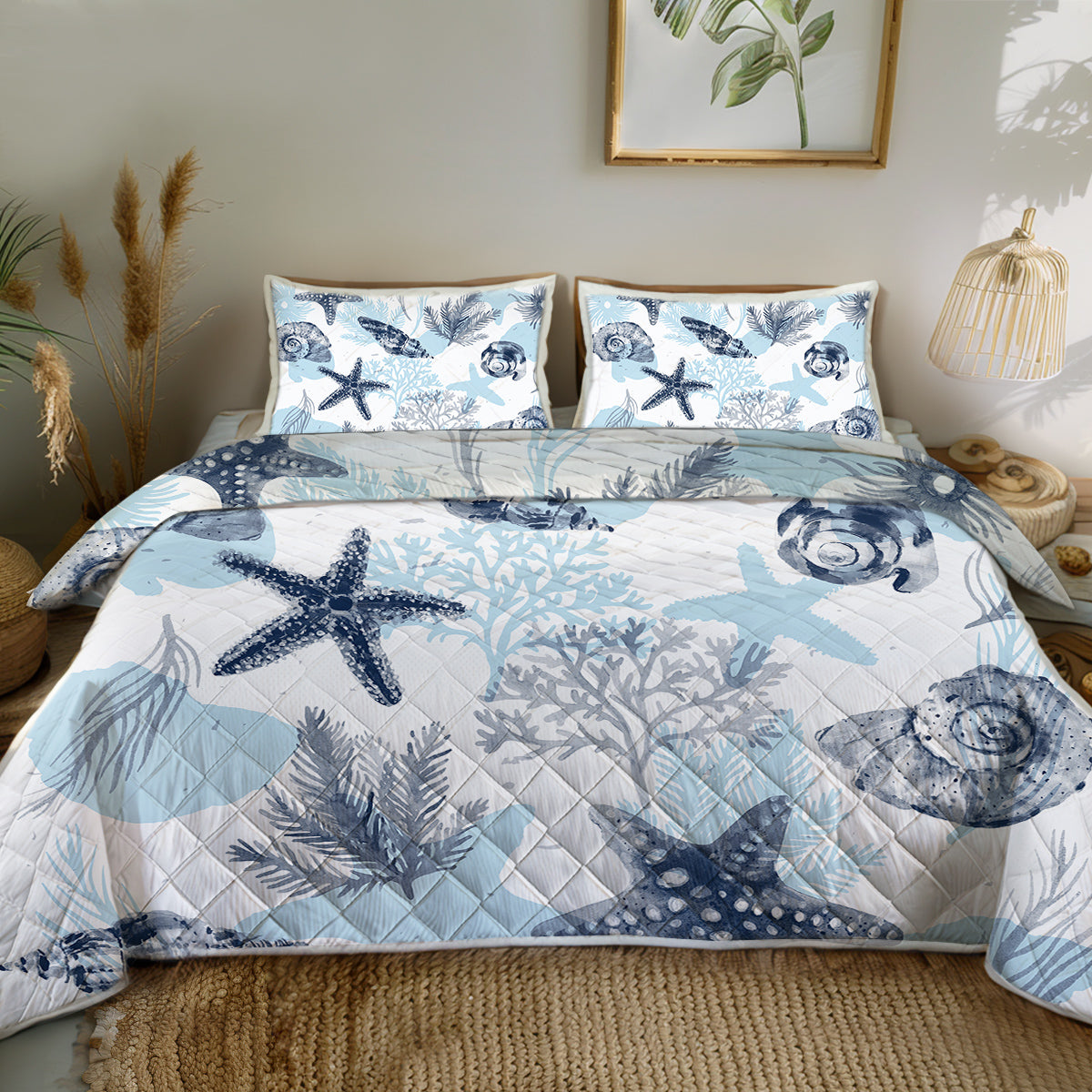 Ocean Blues Quilted Coverlet - Lightweight, Breathable &amp; Super Soft