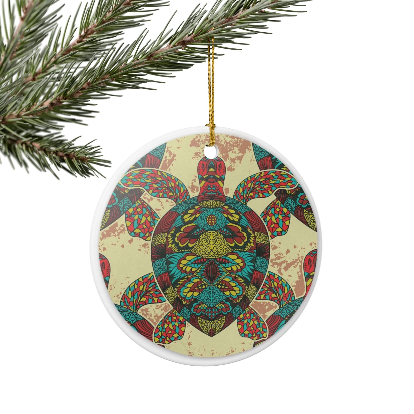 Sea Turtle Mandala Ceramic Ornament - Coastal Decoration
