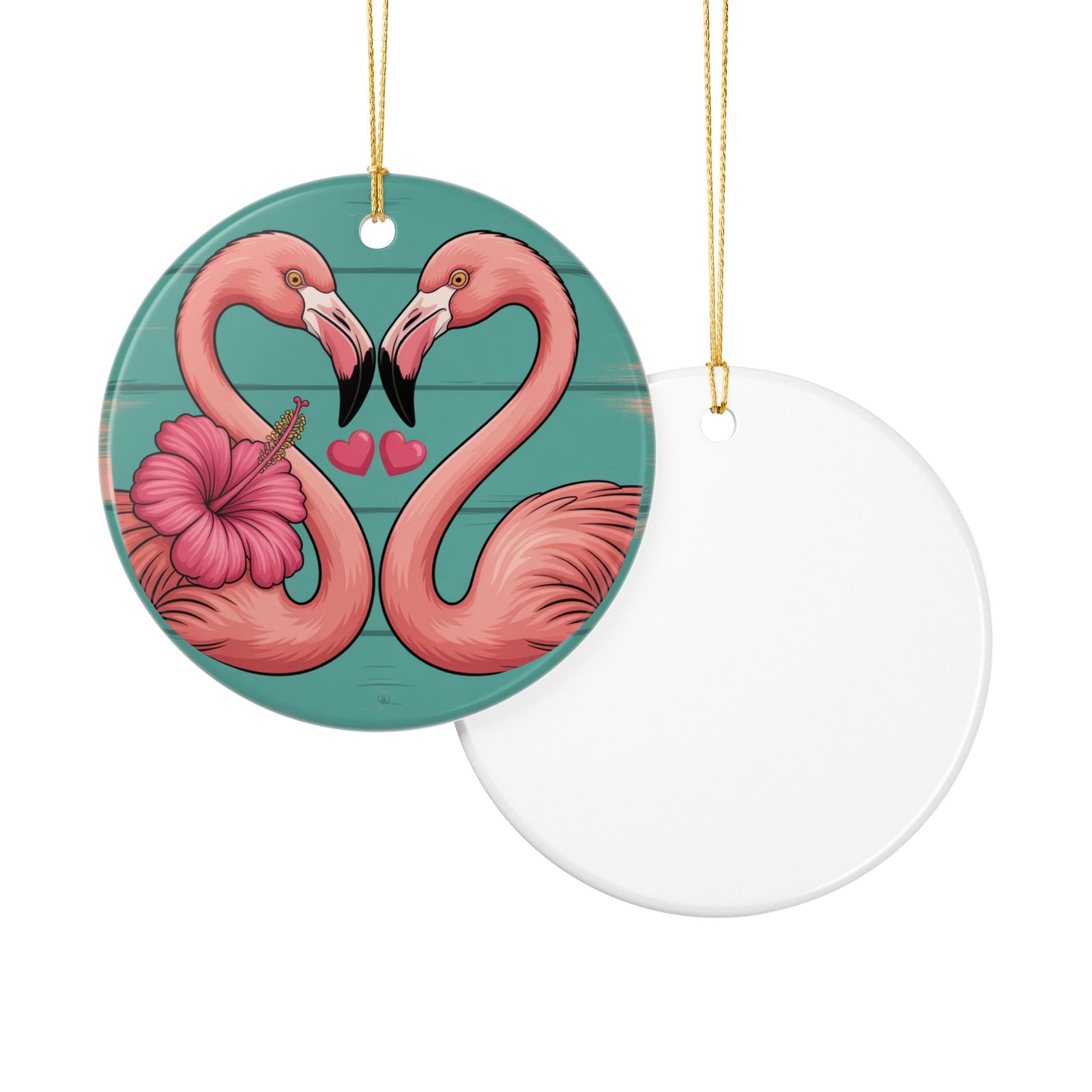 Flamingo Flower Ceramic Ornament - Coastal Holiday Decoration