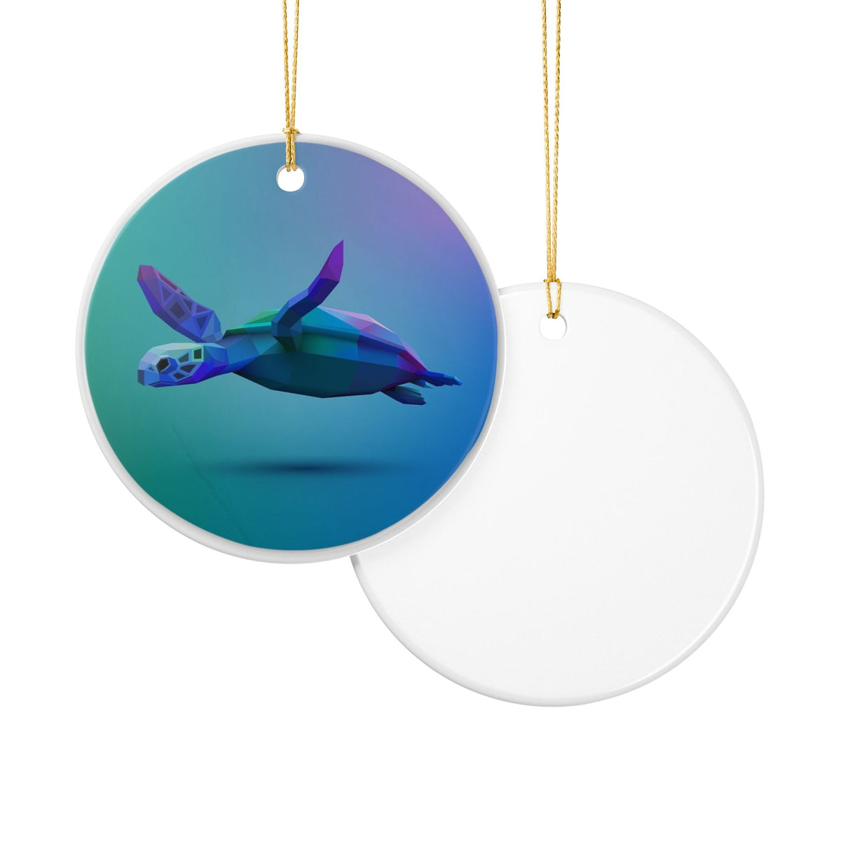 Low Poly Sea Turtle Ceramic Ornament - Coastal Decoration
