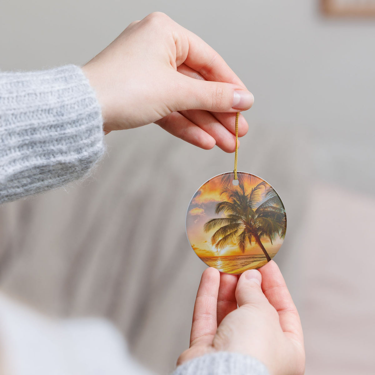 Tropical Palm Tree Ceramic Ornament – Coastal Holiday Decoration
