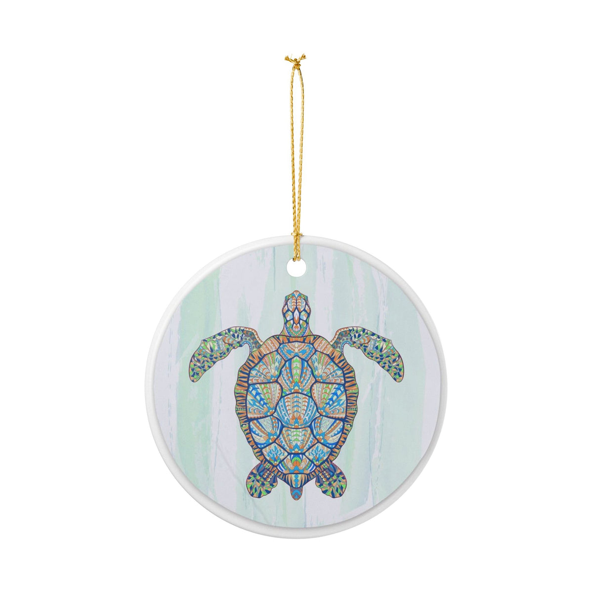 Sea Mosaic Turtle Ceramic Ornament - Coastal Decoration