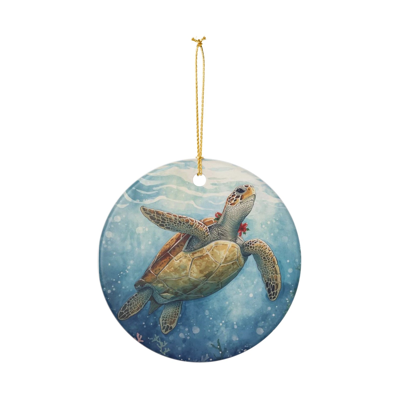 Sea Turtle Ceramic Ornament - Coastal Holiday Decoration