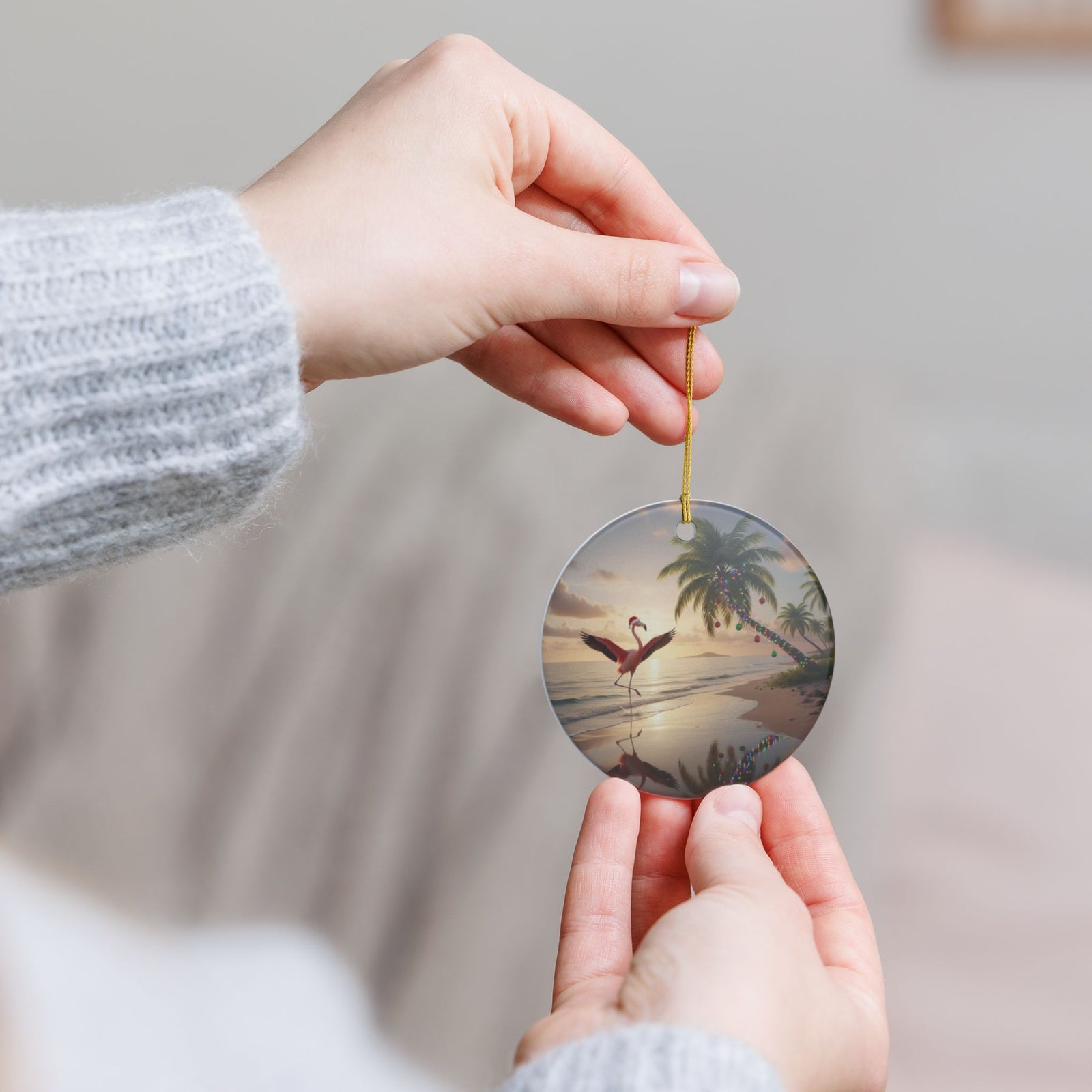 Flamingo Holidays Ceramic Ornament - Coastal Holiday Decoration