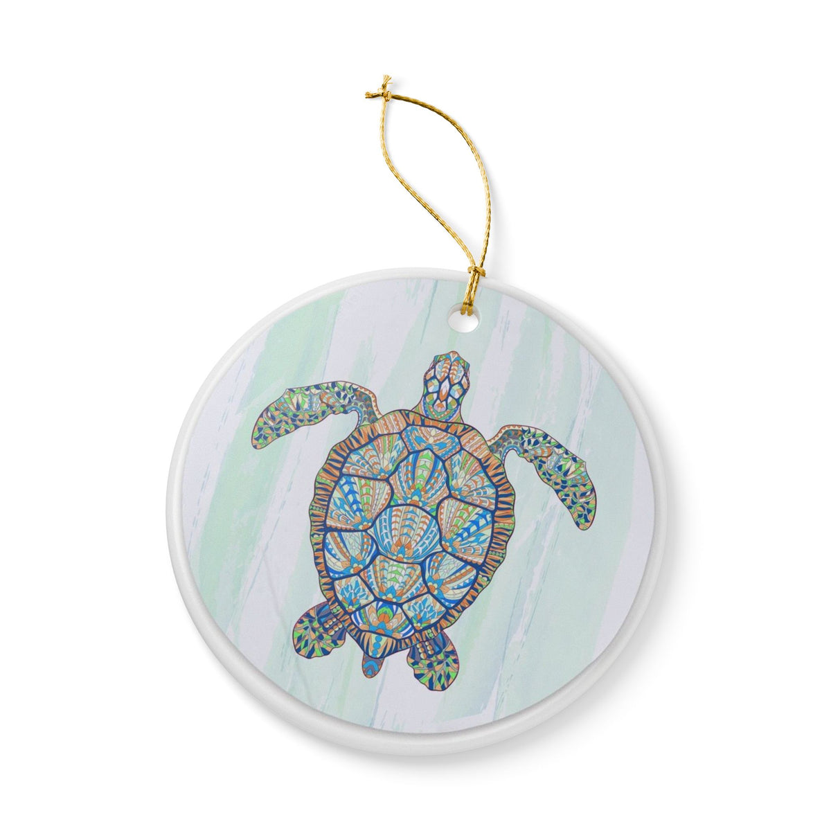 Sea Mosaic Turtle Ceramic Ornament - Coastal Decoration