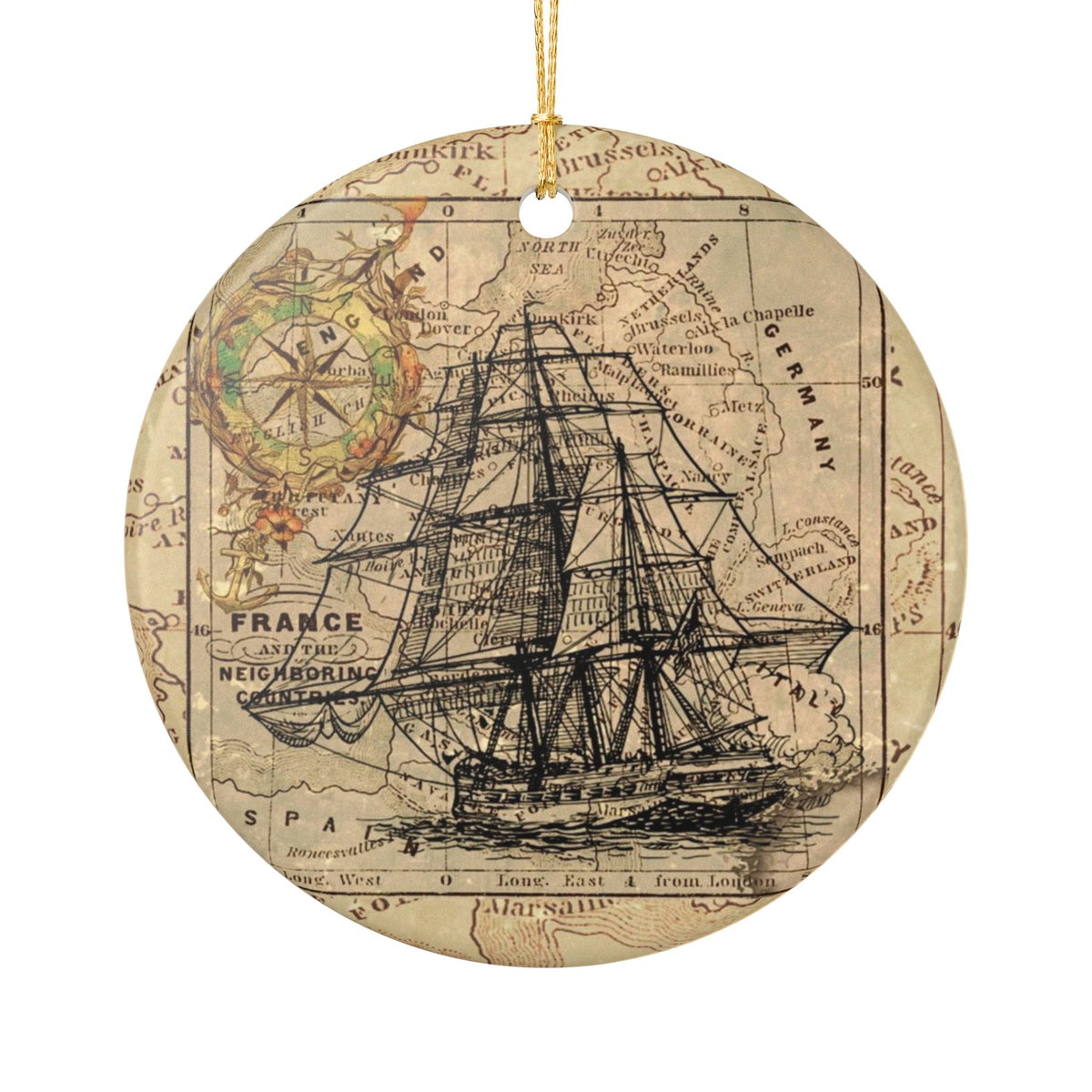 Nautical Cartography of France Ceramic Ornament - Coastal Decoration