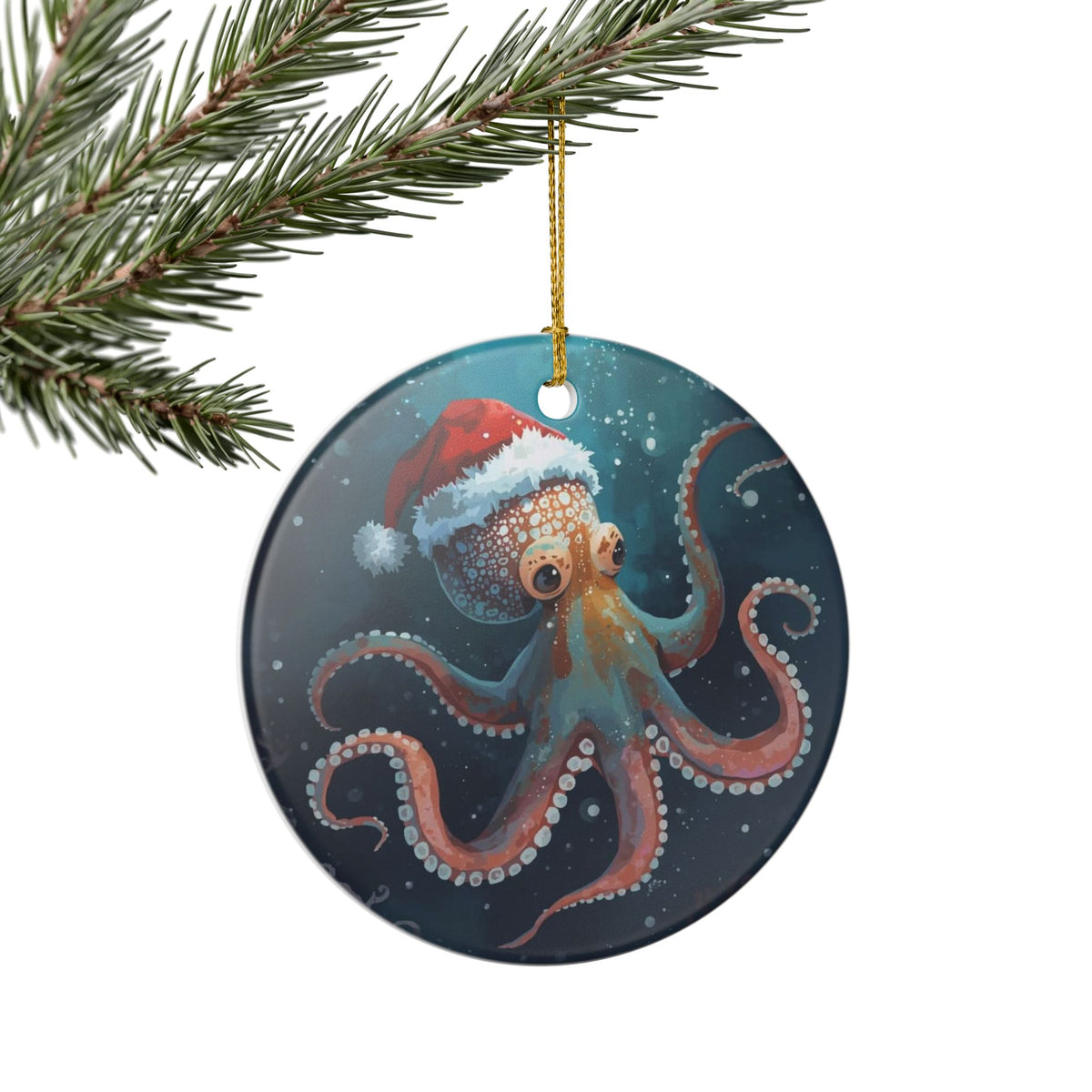 Santa-pus Ceramic Ornament - Coastal Holiday Decoration
