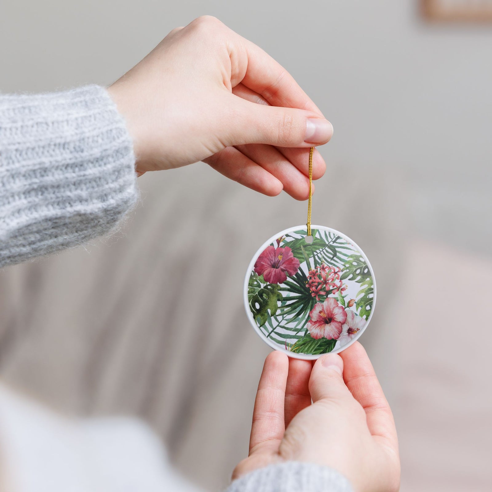 Tropical Bloom Ceramic Ornament - Coastal Decoration