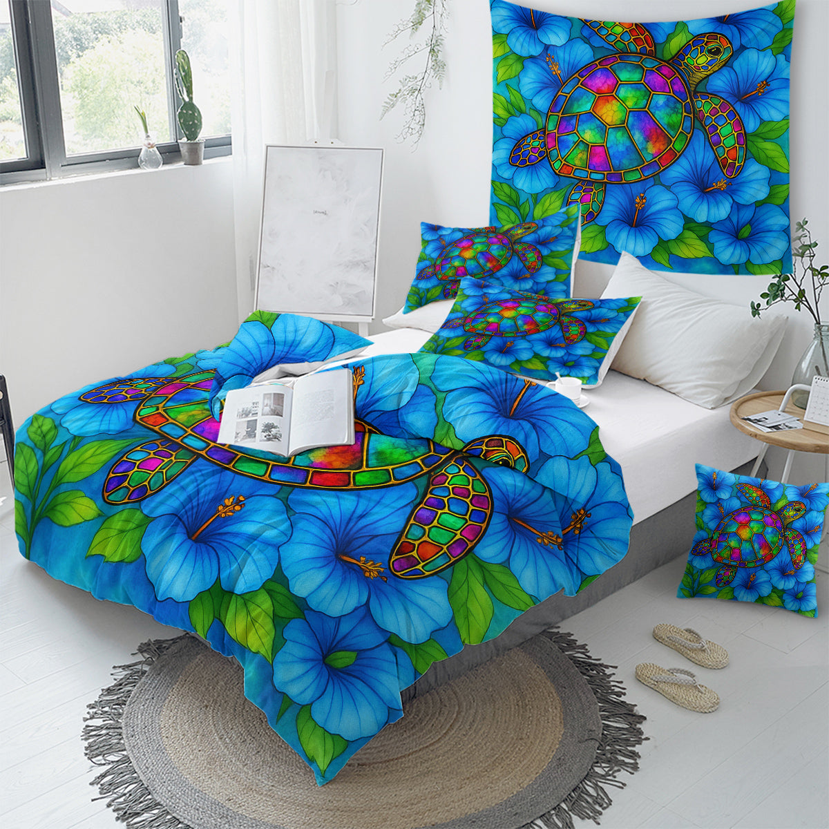 Hibiscus Sea Turtle Duvet Cover Set