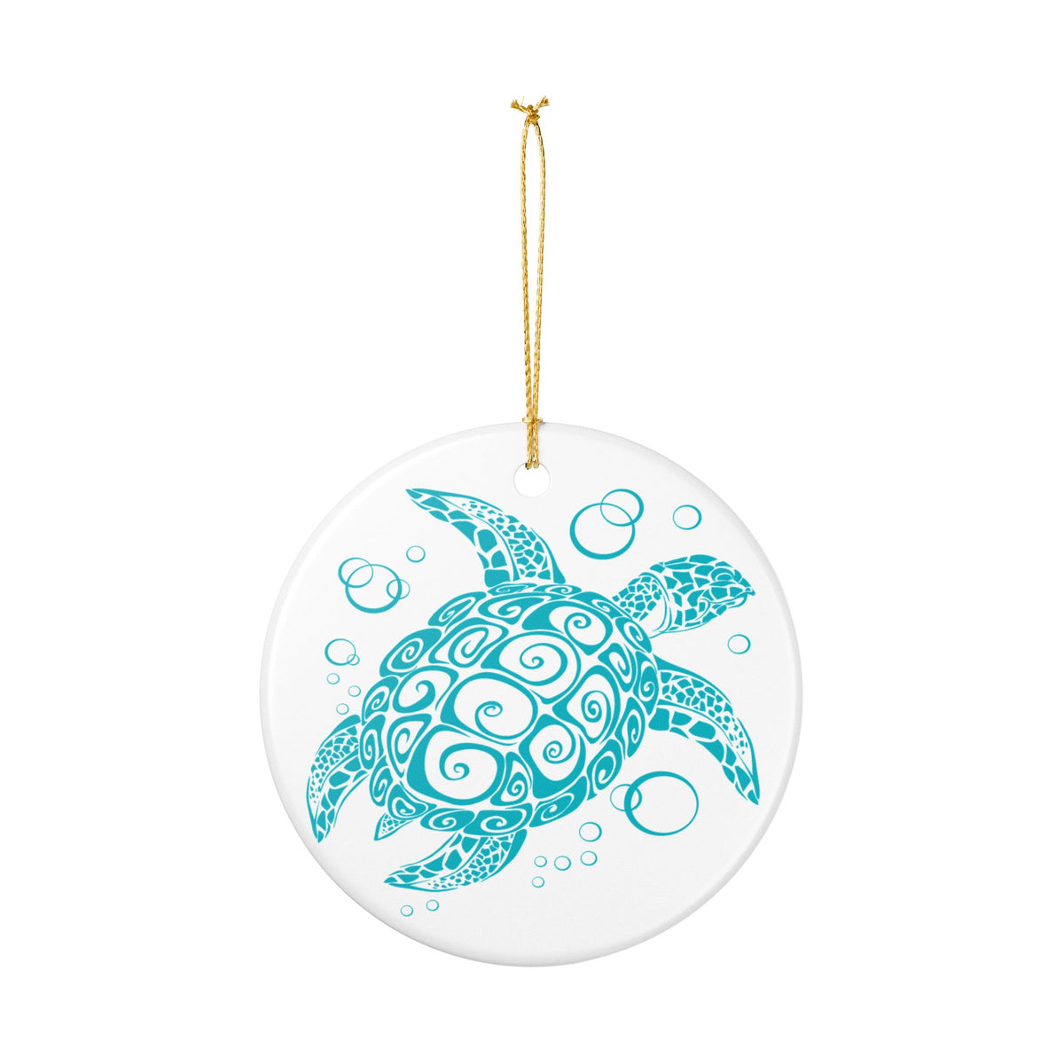 Blue Turtle Ceramic Ornament - Coastal Holiday Decoration