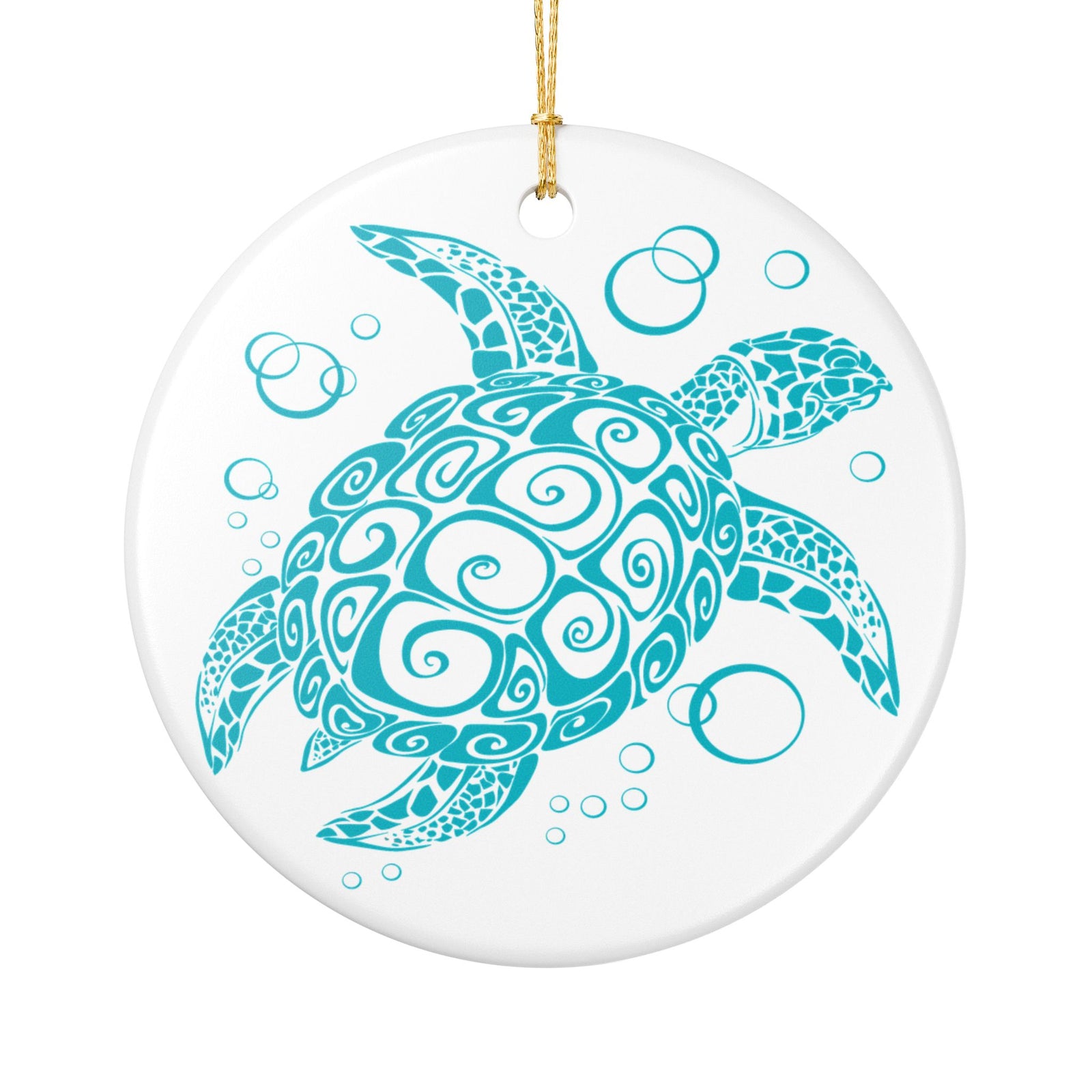 Blue Turtle Ceramic Ornament - Coastal Holiday Decoration