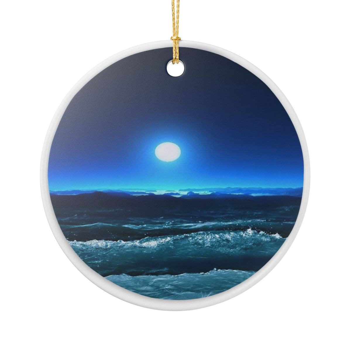 Moonlit Waves Ceramic Ornament - Coastal Holiday Decoration