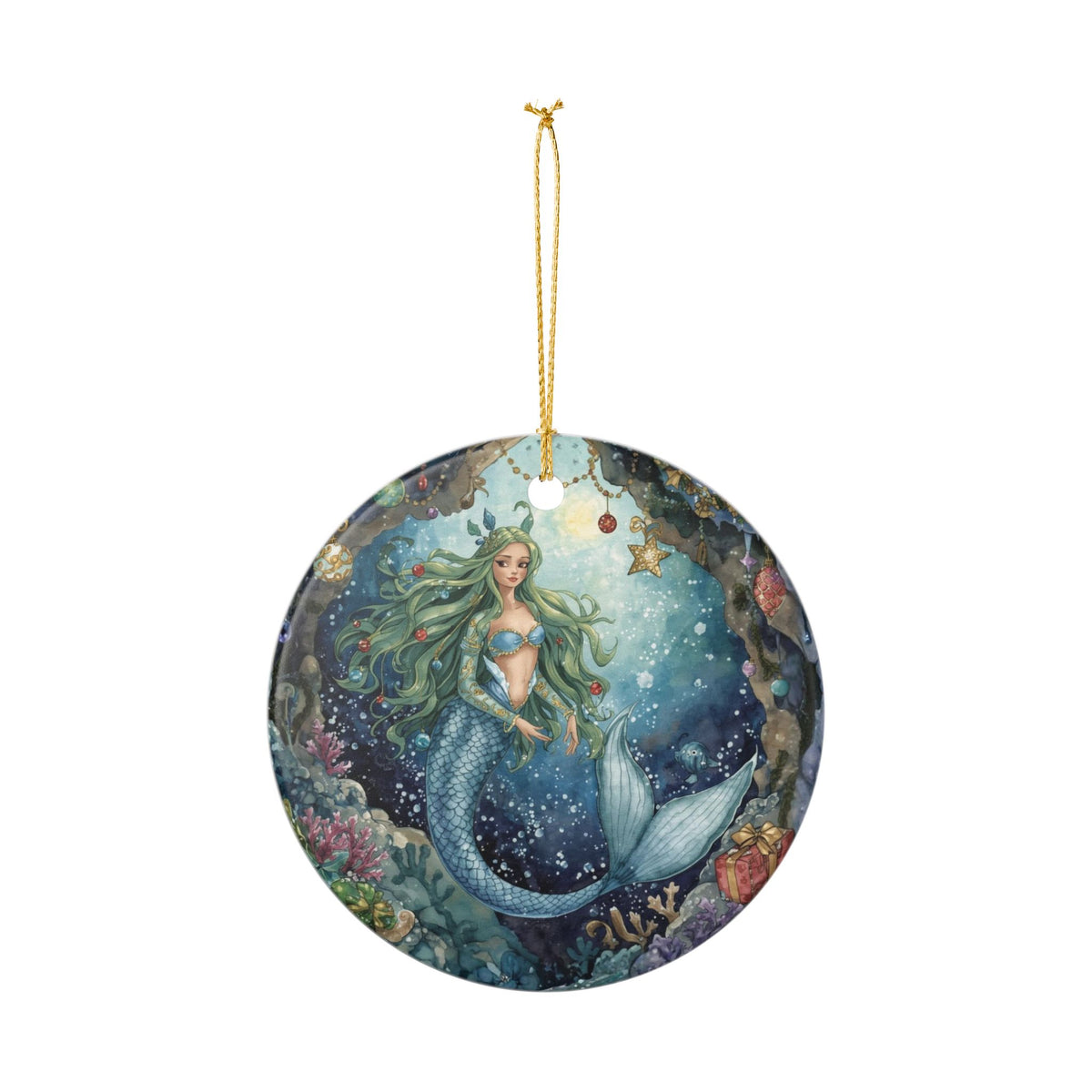 Mermaid Dreaming Ceramic Ornament - Coastal Holiday Decoration