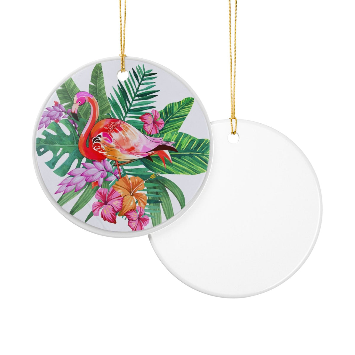 Tropical Flamingo Fantasy Ceramic Ornament - Coastal Holiday Decoration