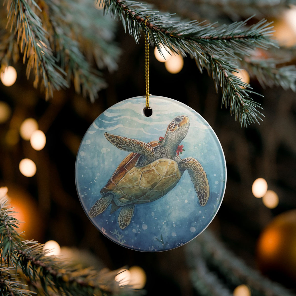 Sea Turtle Ceramic Ornament - Coastal Holiday Decoration