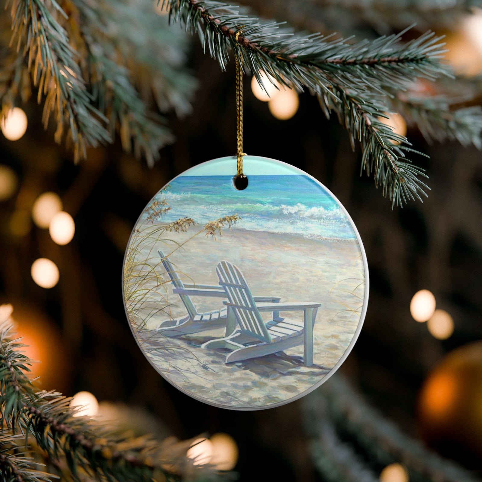 Beach Life Ceramic Ornament - Coastal Holiday Decoration